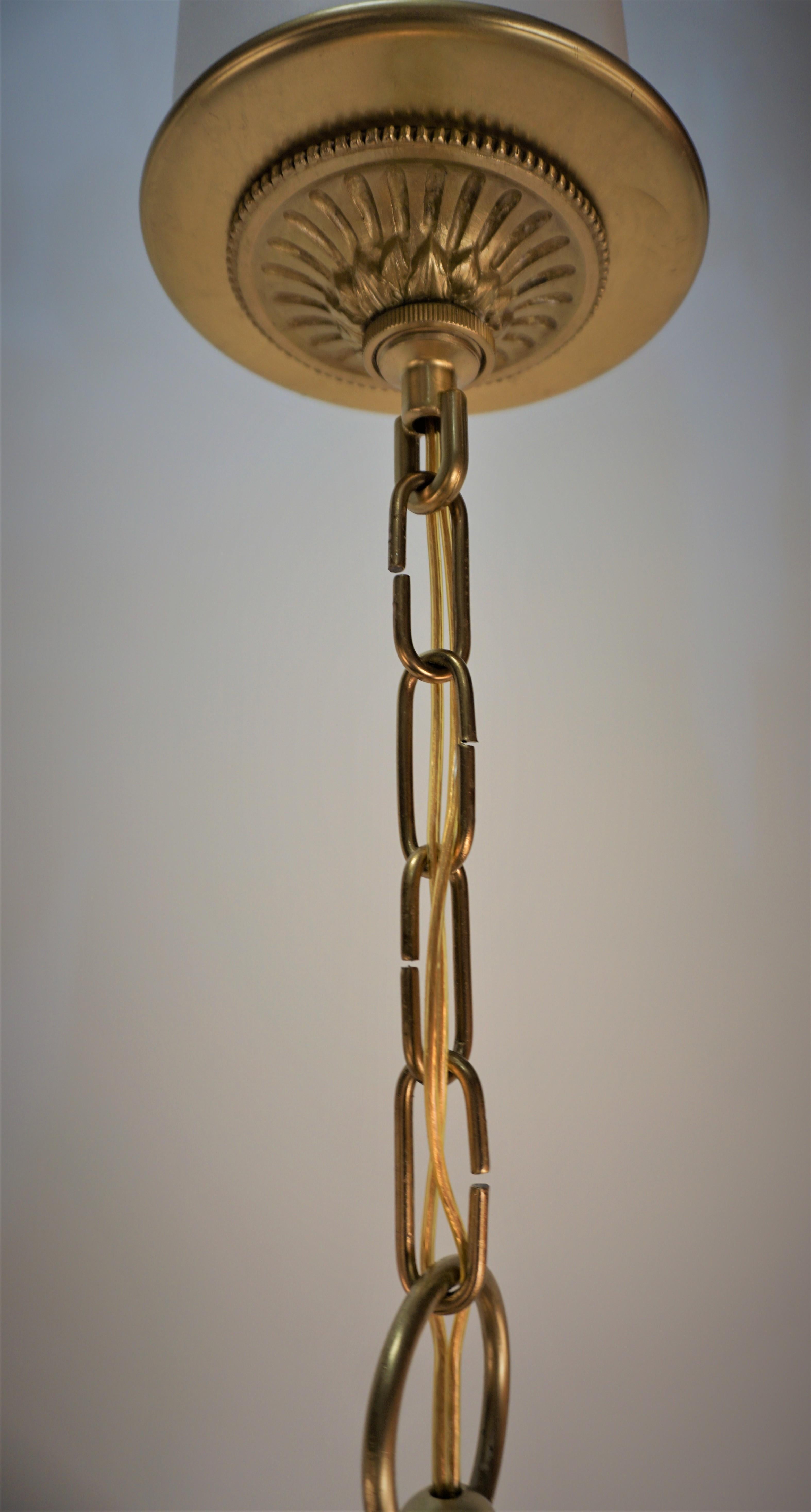 French 1920's Bronze and Texture glass Lanter/Chandelier For Sale 4