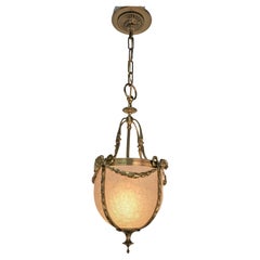 Antique French 1920's Bronze and Texture glass Lantern/Chandelier