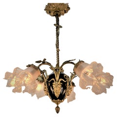 French 1920's Bronze Chandelier with Blown Glass Shades