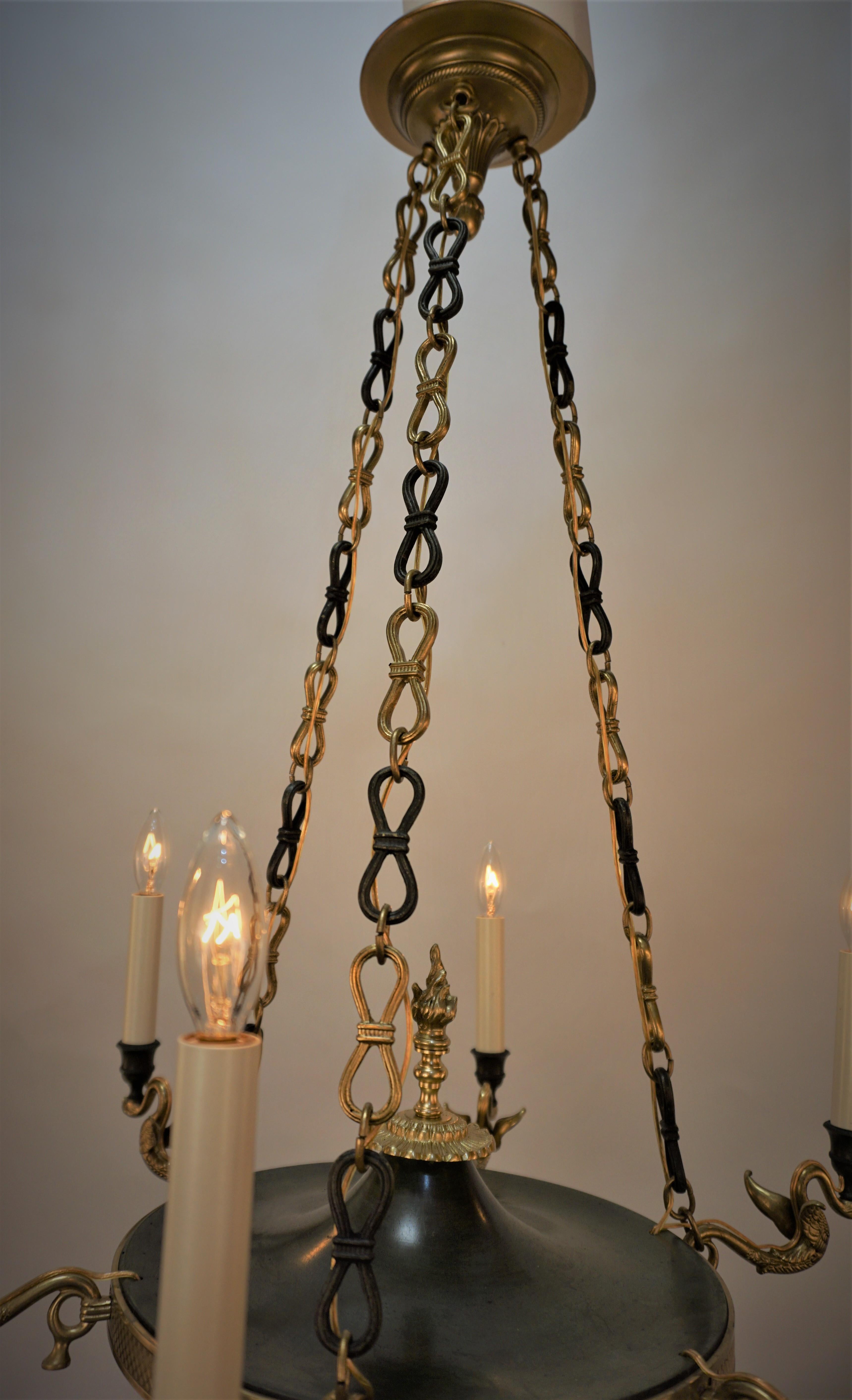 Early 20th Century French 1920's Bronze Empire Chandelier