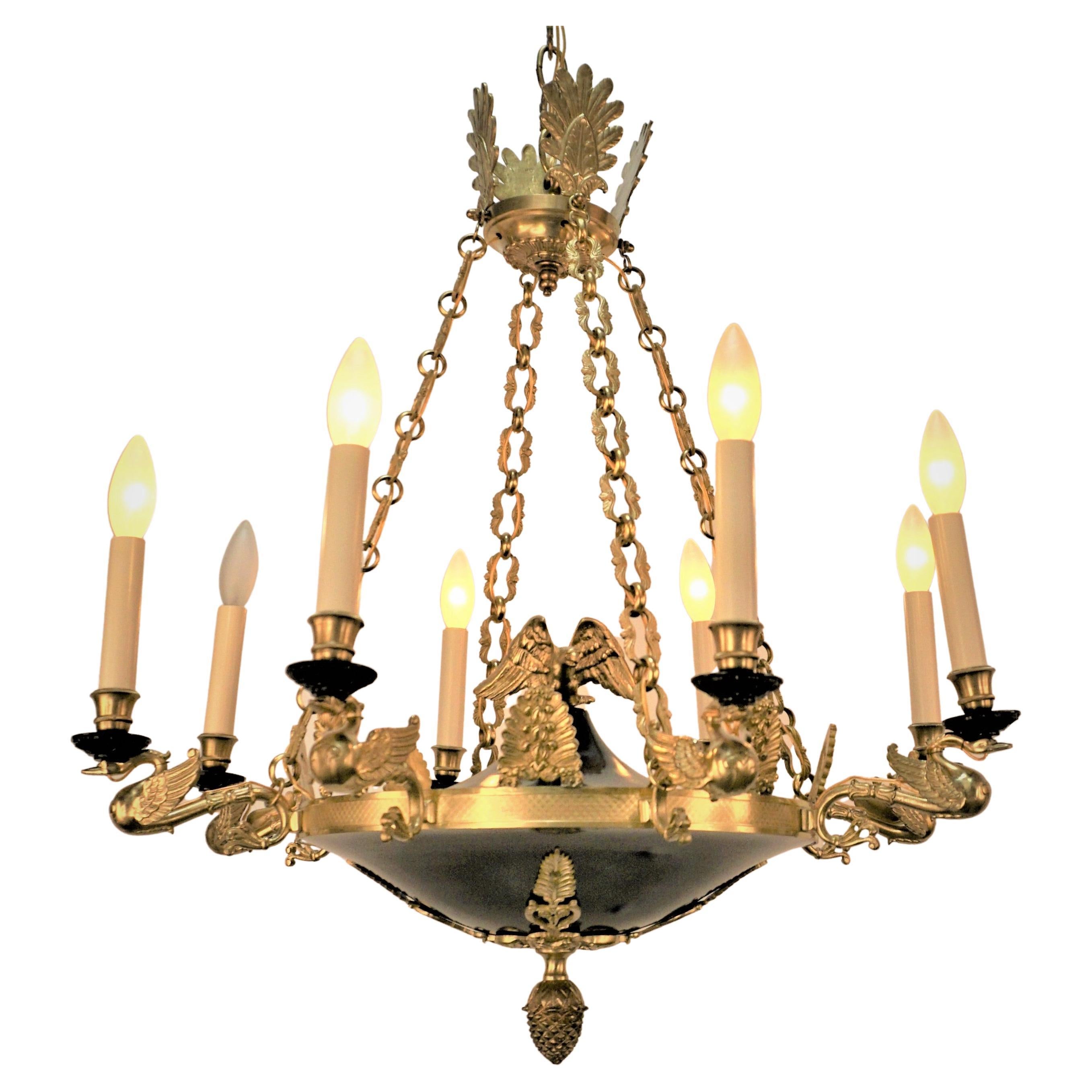 French Empire Style Swan Arms Bronze Chandelier at 1stDibs