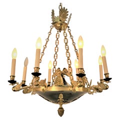 French 1920's Bronze Empire Style Chandelier