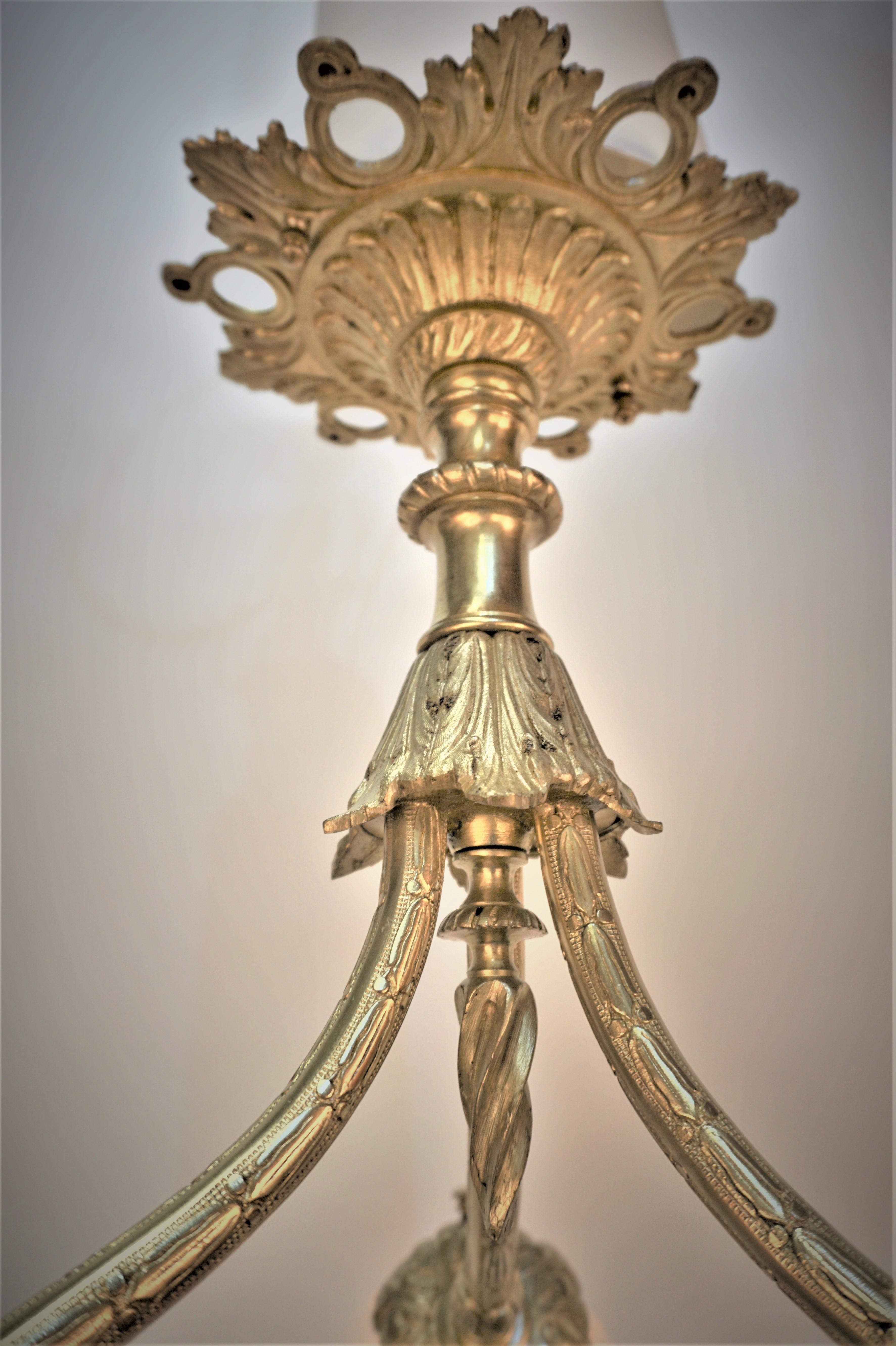 French 1920's Bronze & Etched Chandelier. In Good Condition For Sale In Fairfax, VA