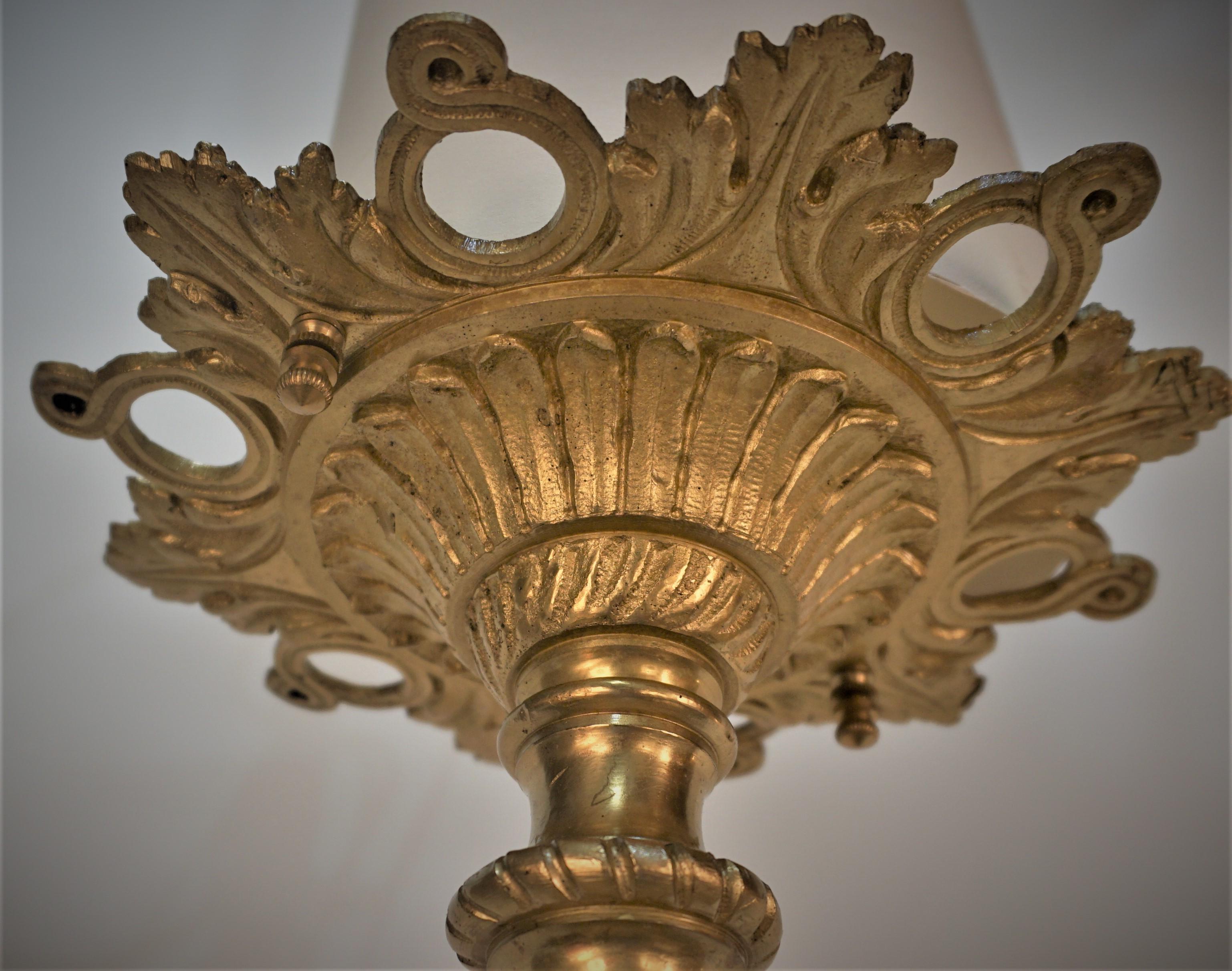 French 1920's Bronze & Etched Chandelier. For Sale 1