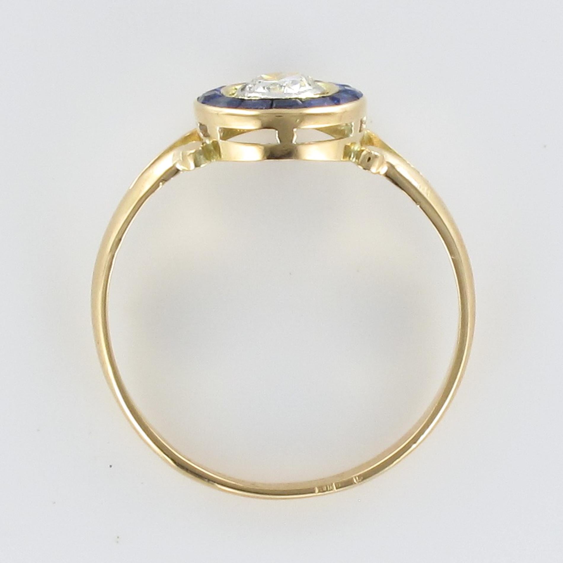 French 1920s Calibrated Sapphires Diamond Yellow Gold Ring 6