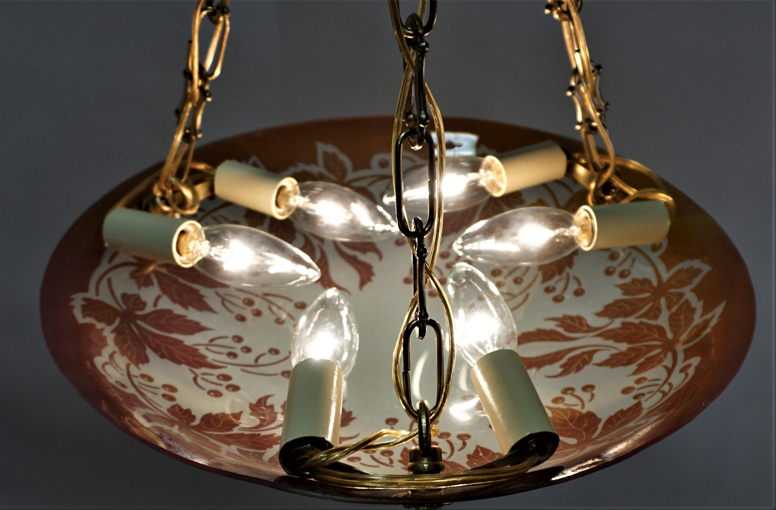 French 1920's Cameo Glass Chandelier In Good Condition In Fairfax, VA