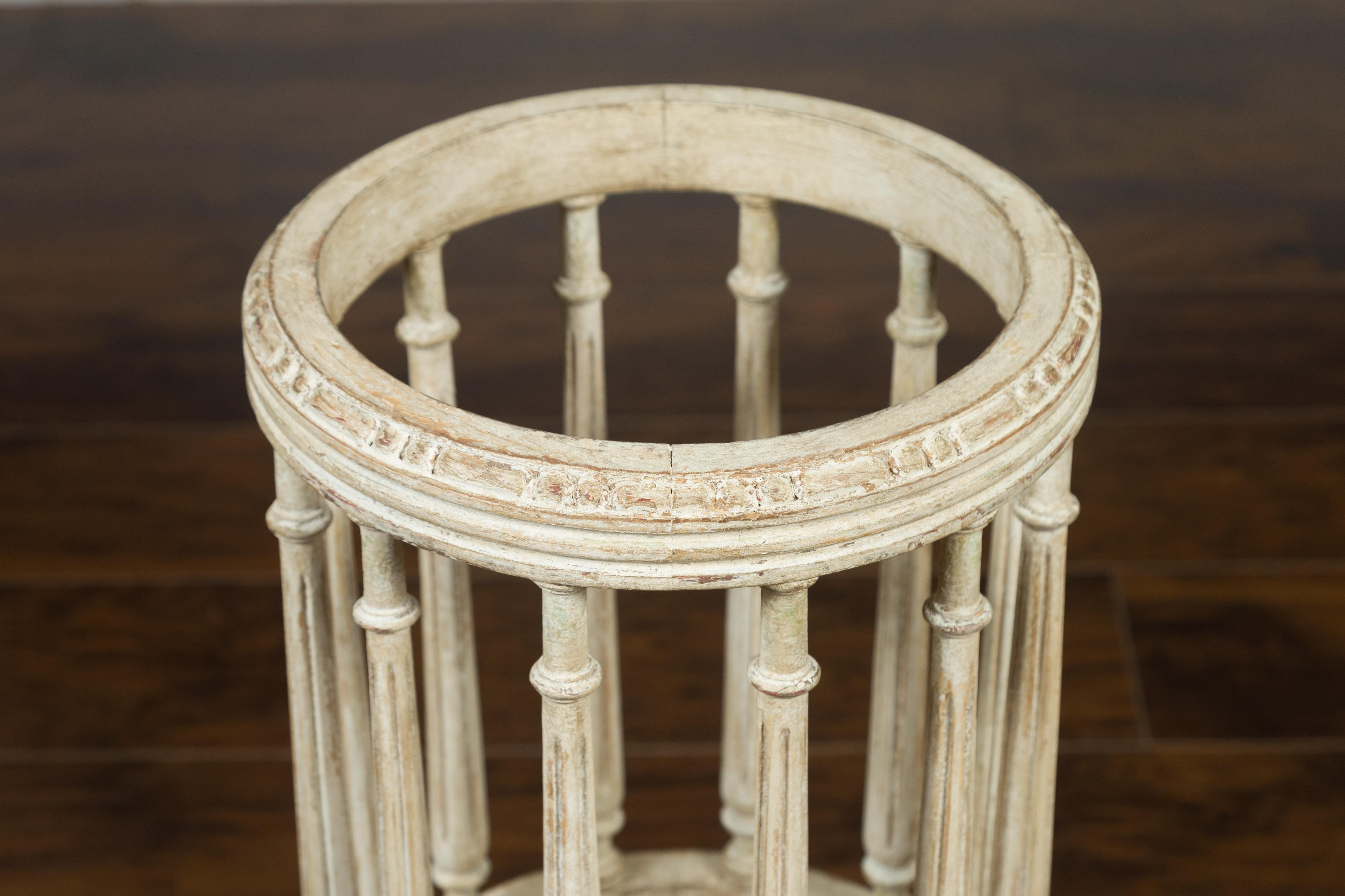 French 1920s Carved and Painted Wood and Cane Umbrella Stand with Fluted Columns 2