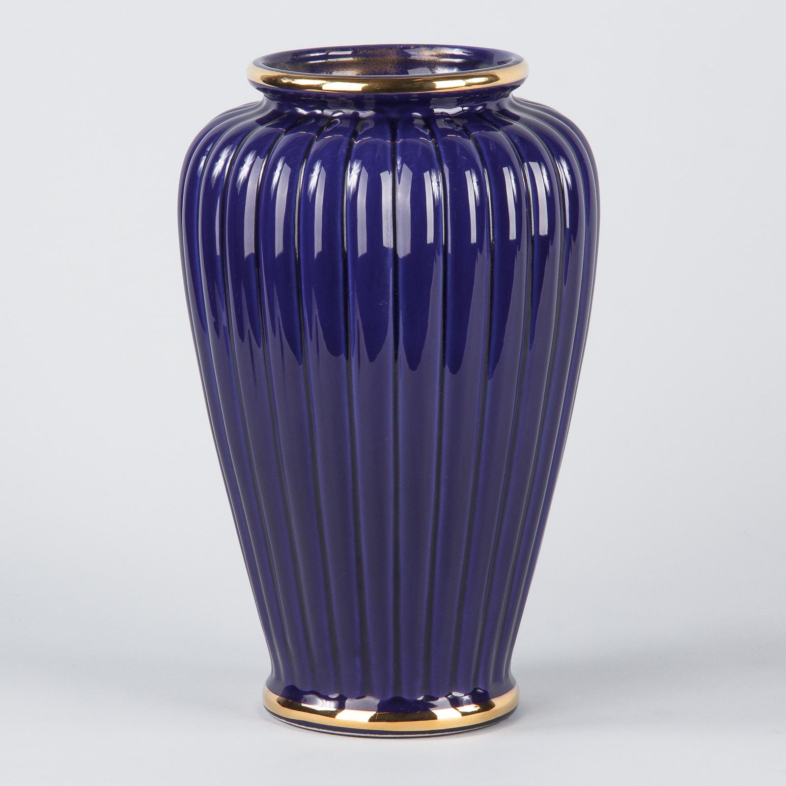 French 1920s Cobalt Blue Fluted Ceramic Vase 5