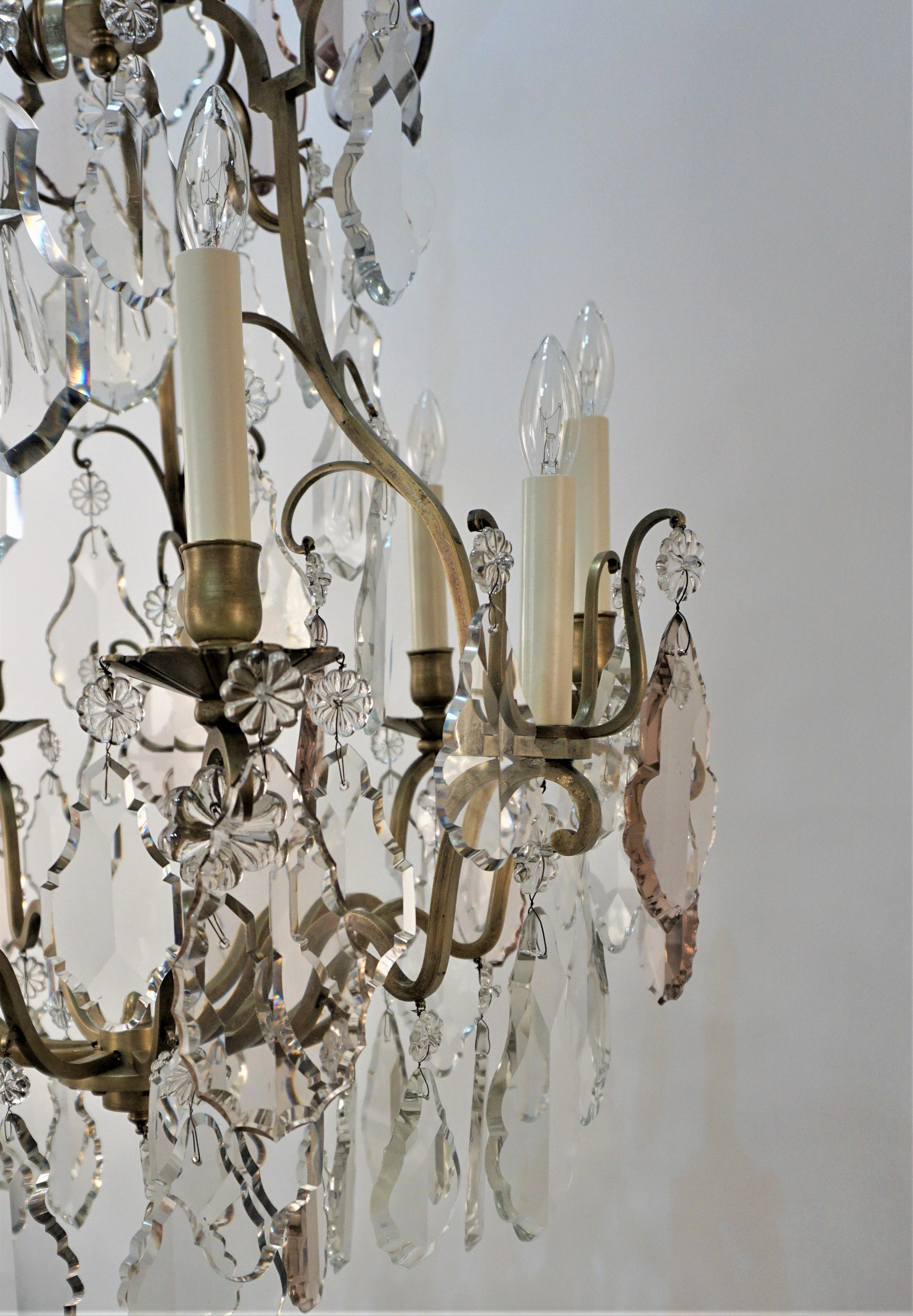 French, 1920's, Crystal and Bronze Chandelier For Sale 6