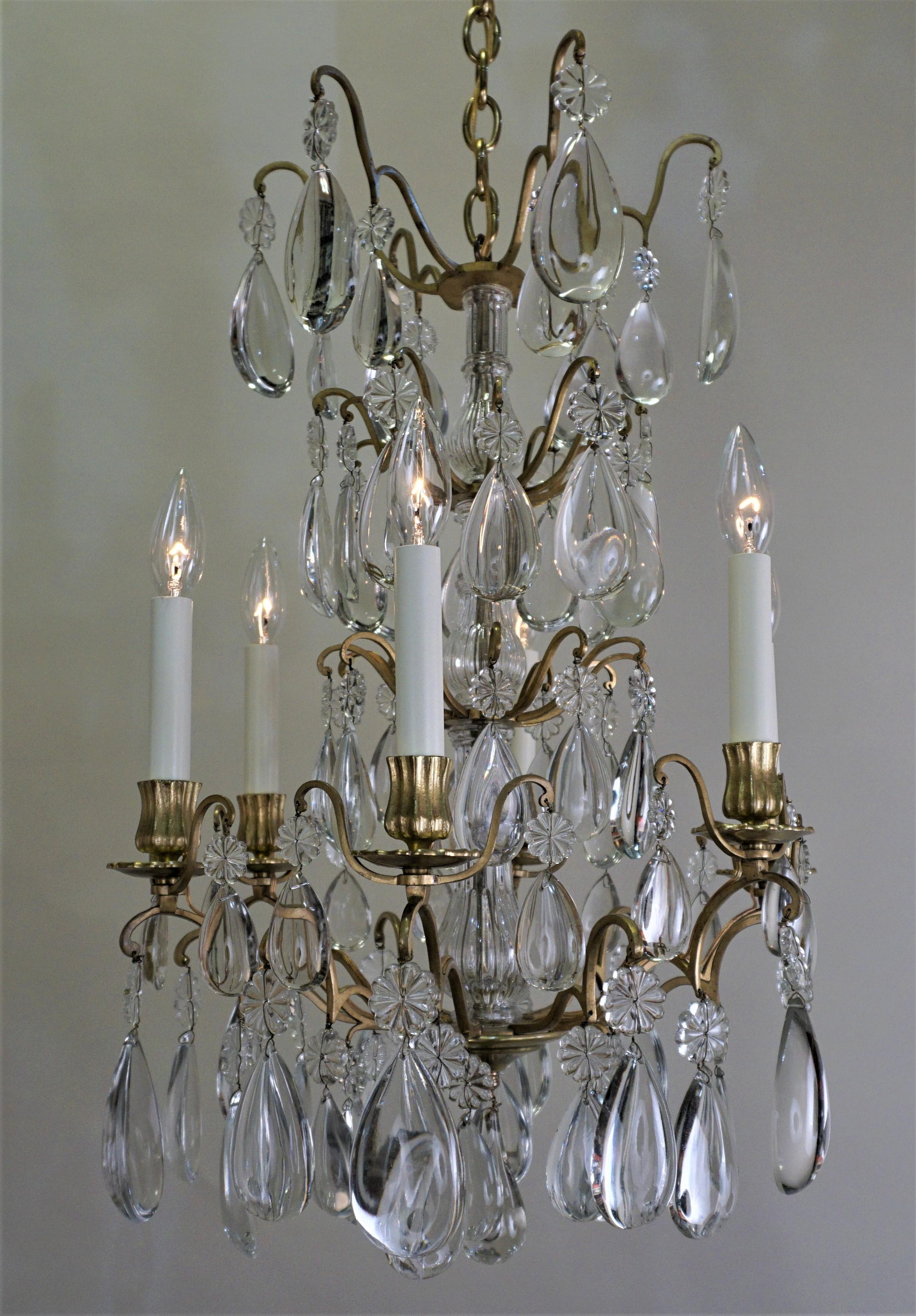 French 1920s Crystal and Bronze Chandelier 3