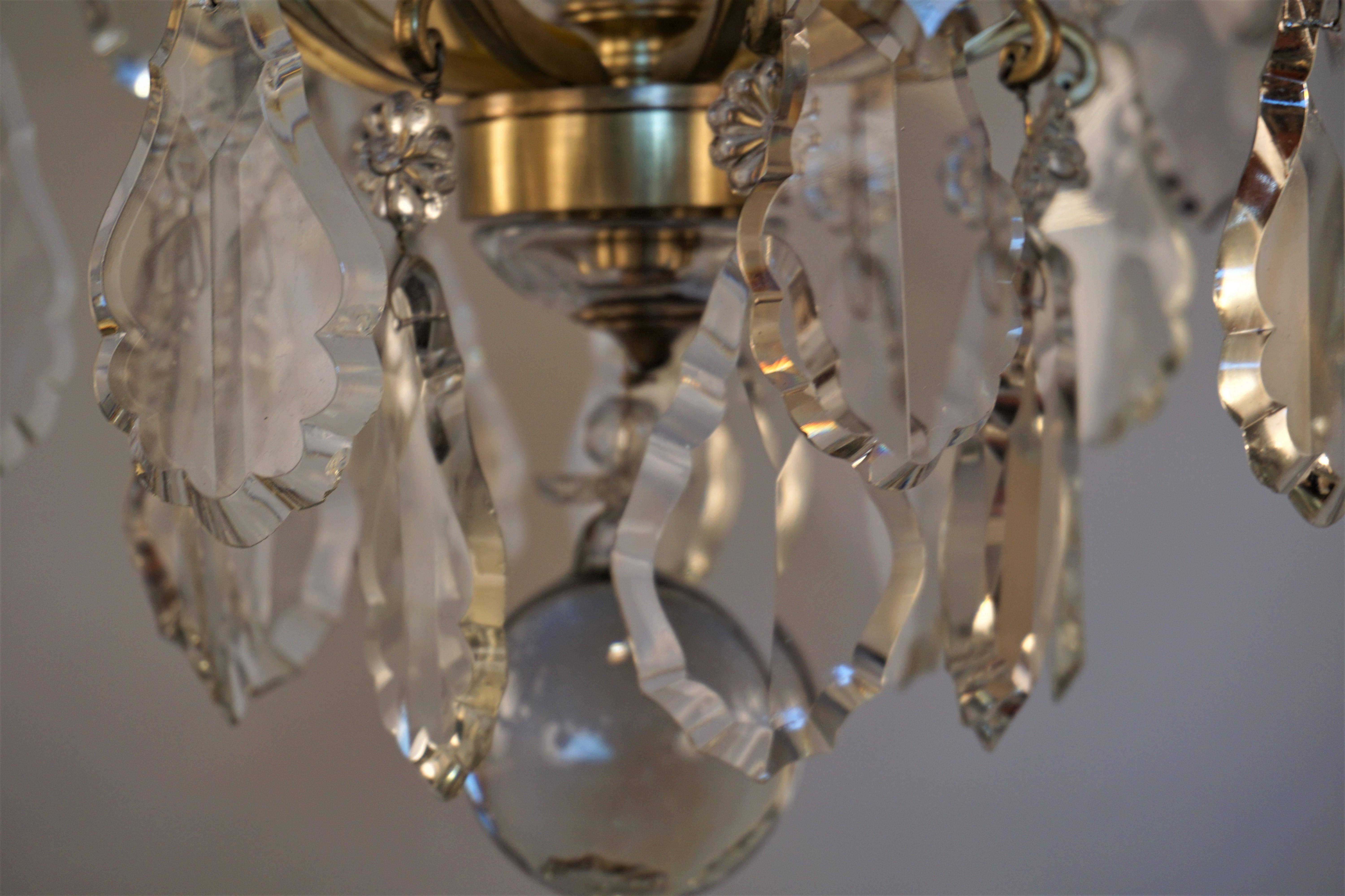 French 1920s Crystal and Bronze Chandelier In Good Condition In Fairfax, VA