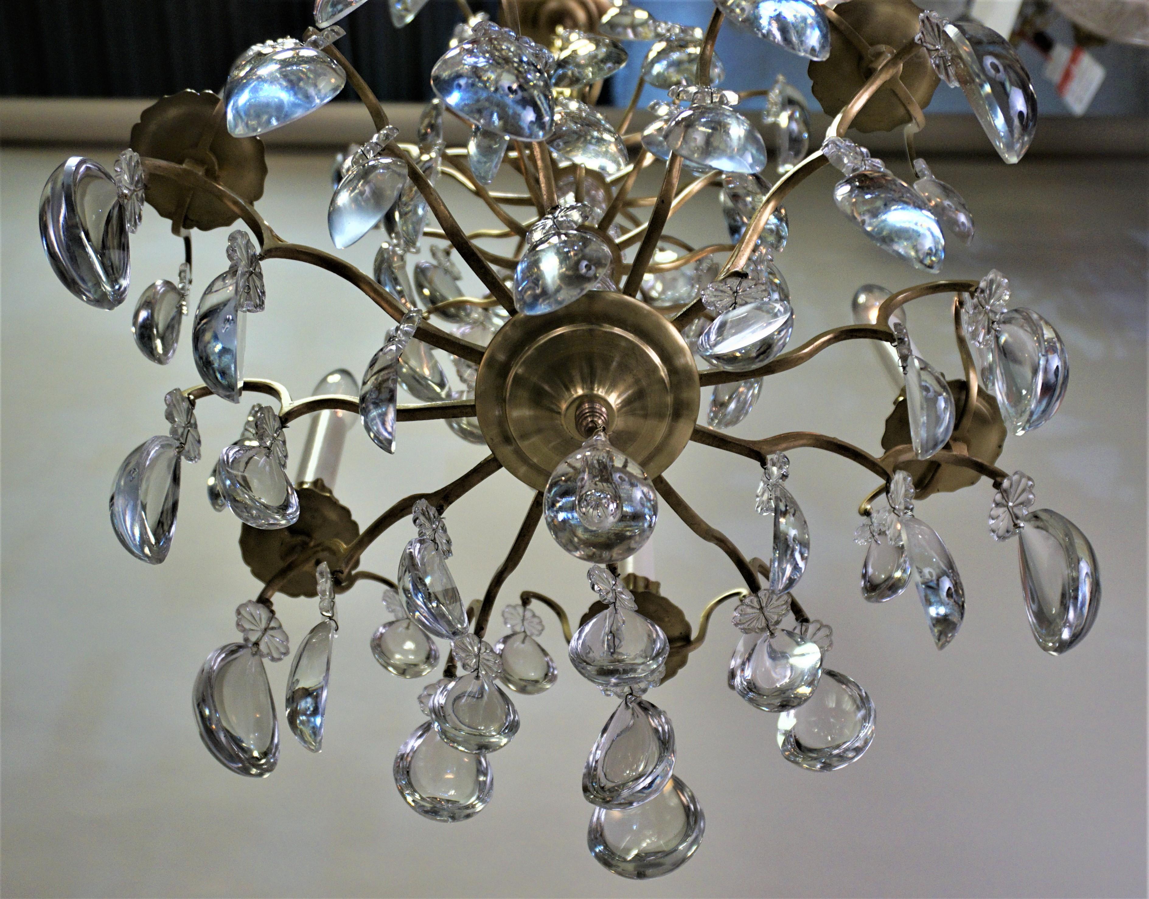 Early 20th Century French 1920s Crystal and Bronze Chandelier