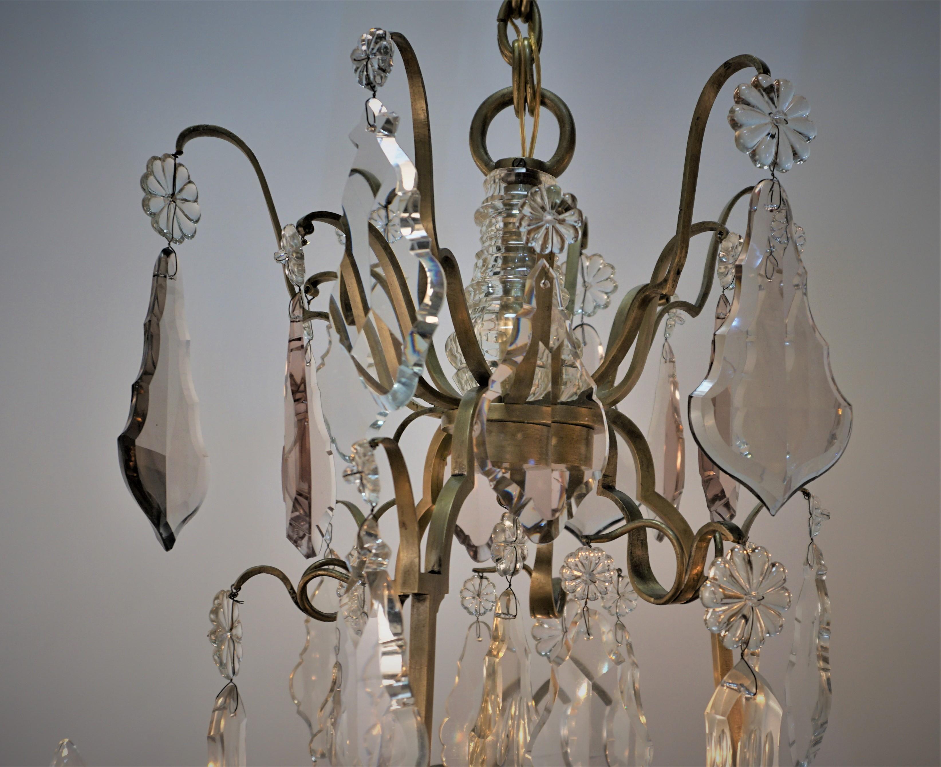 French, 1920's, Crystal and Bronze Chandelier For Sale 1