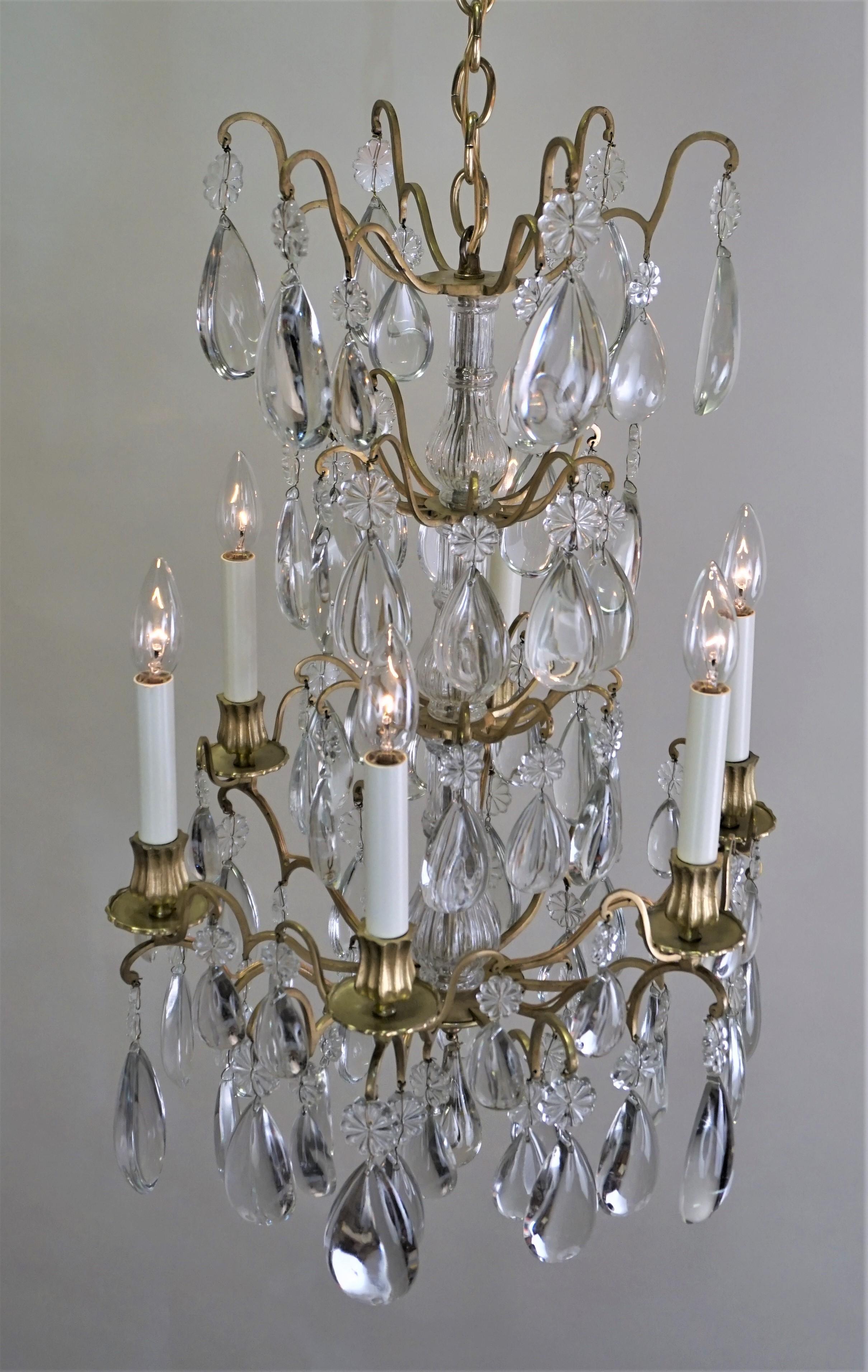 French 1920s Crystal and Bronze Chandelier 2
