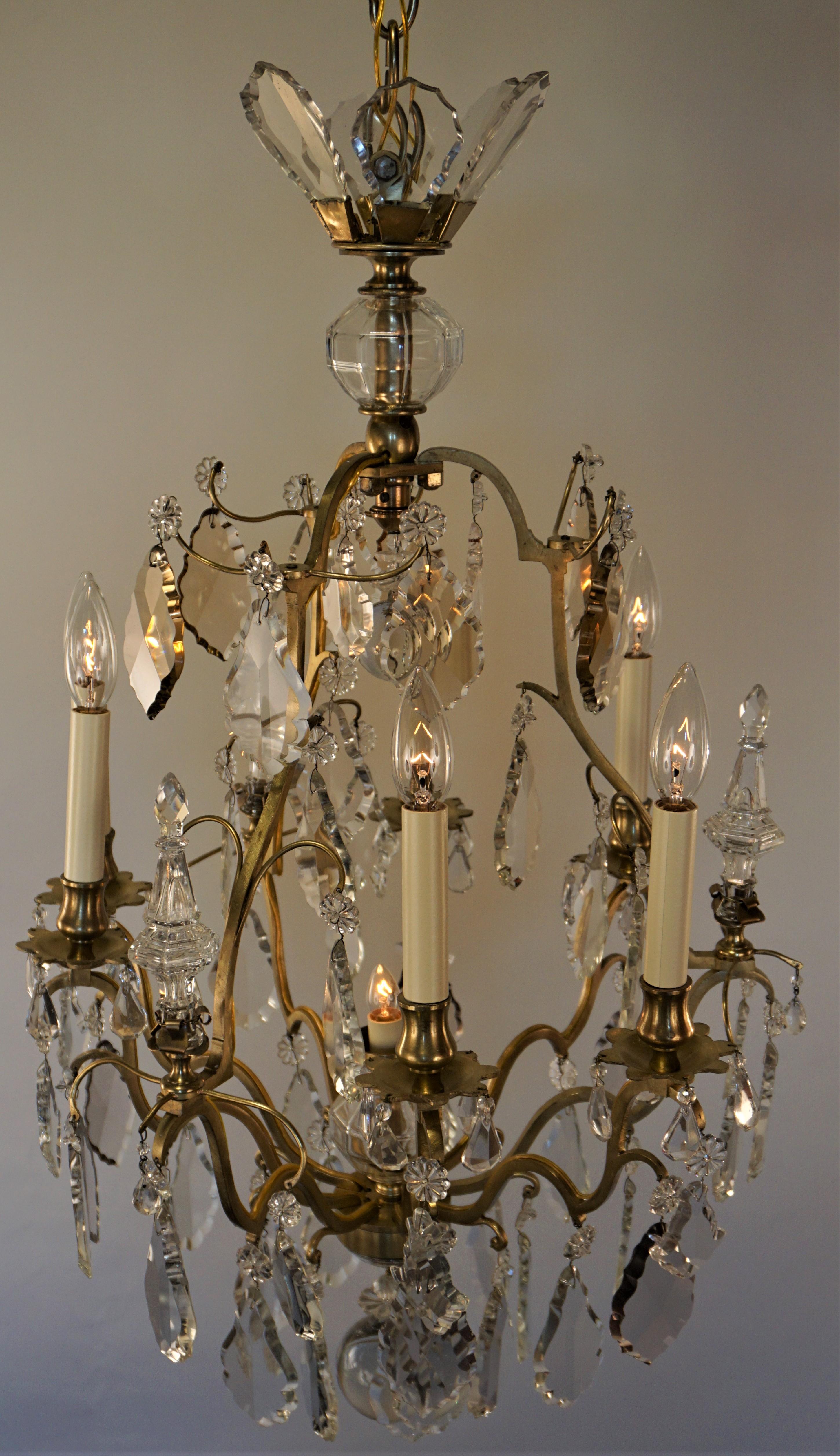 French 1920s Crystal and Bronze Chandelier 3