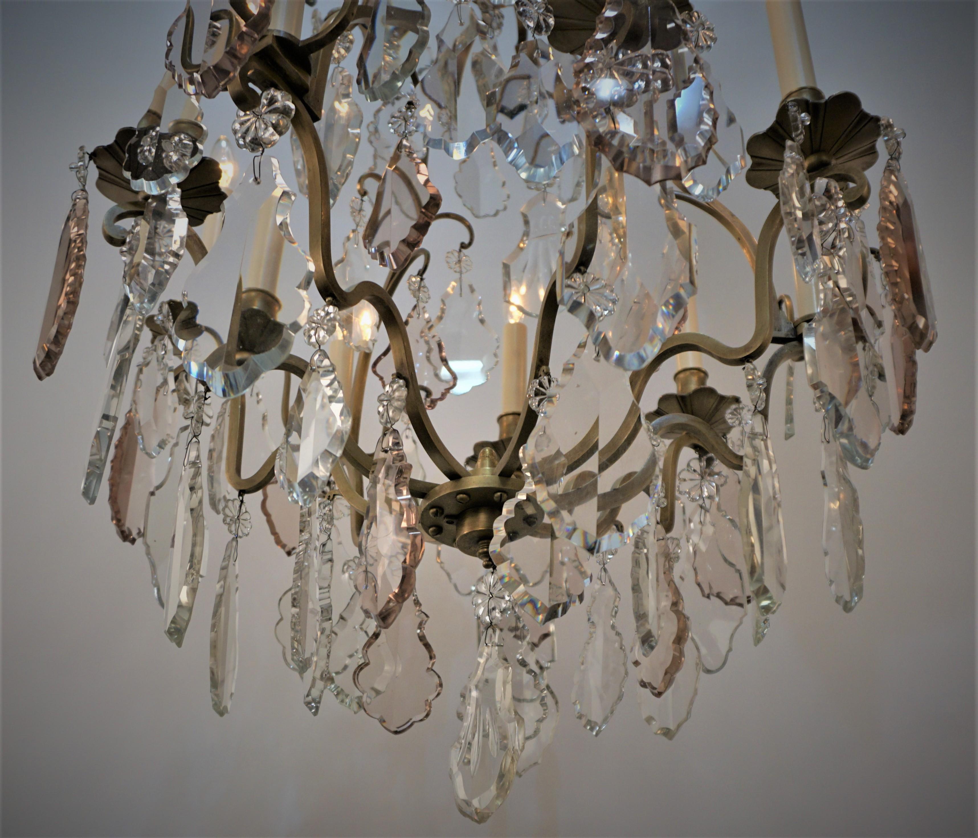French, 1920's, Crystal and Bronze Chandelier For Sale 3
