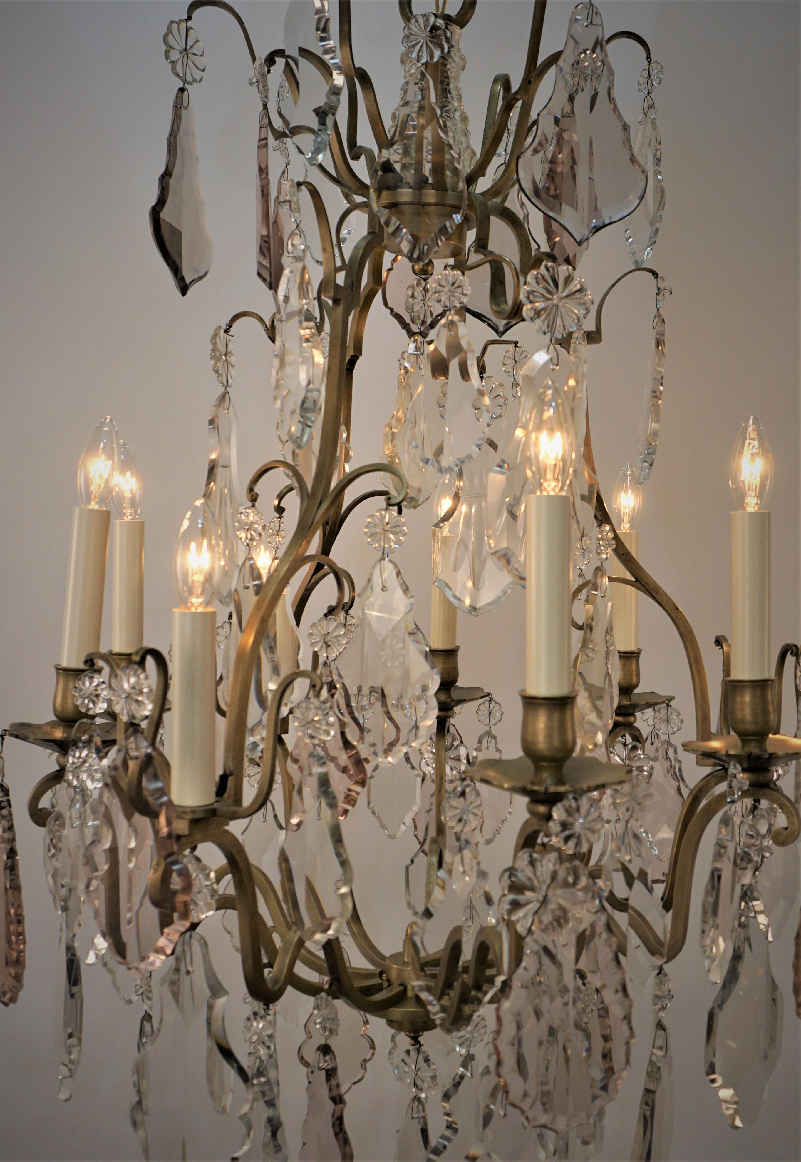 French, 1920's, Crystal and Bronze Chandelier For Sale 4