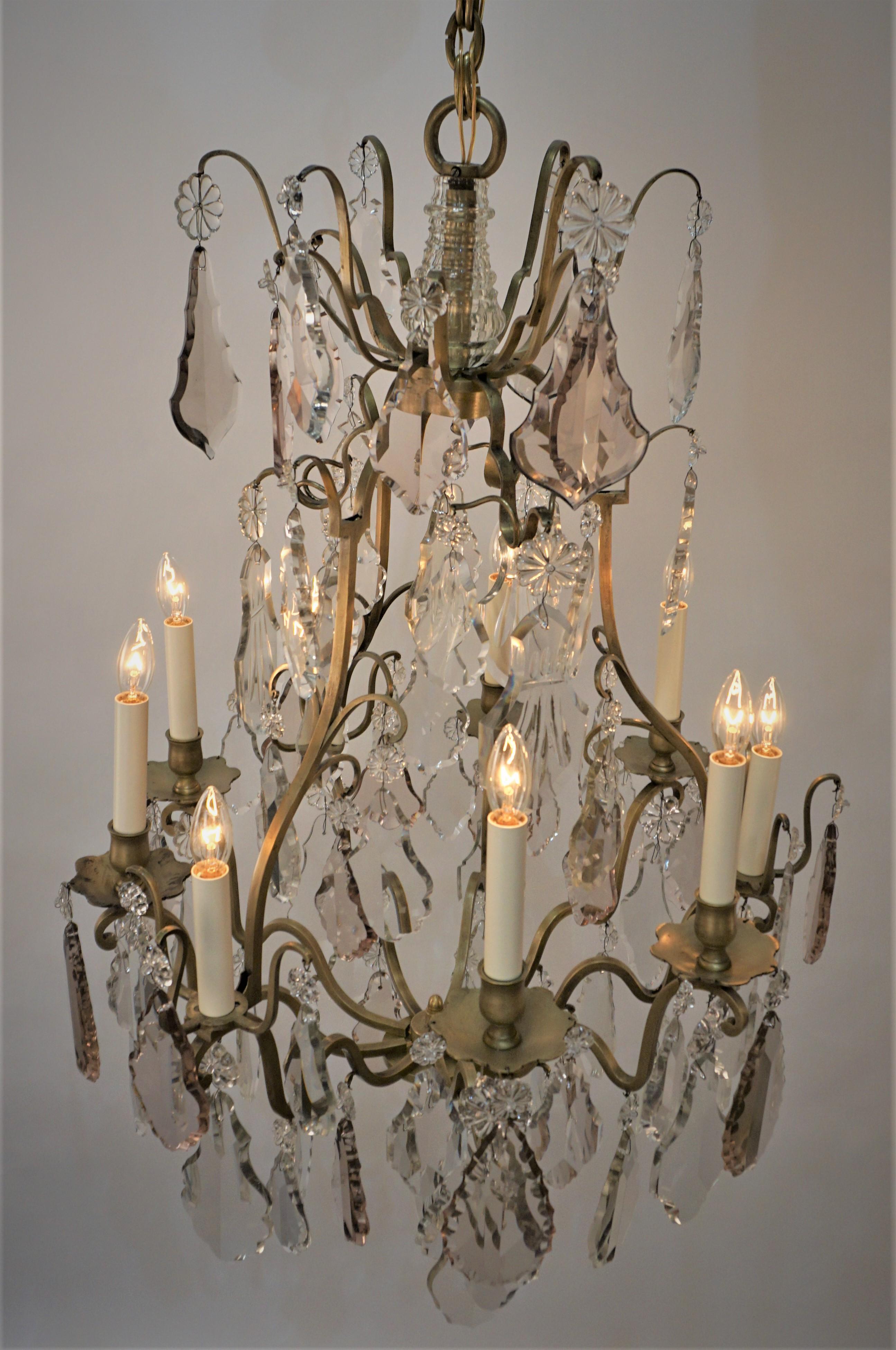 French, 1920's, Crystal and Bronze Chandelier For Sale 5