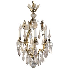 French 1920s Crystal and Bronze Chandelier