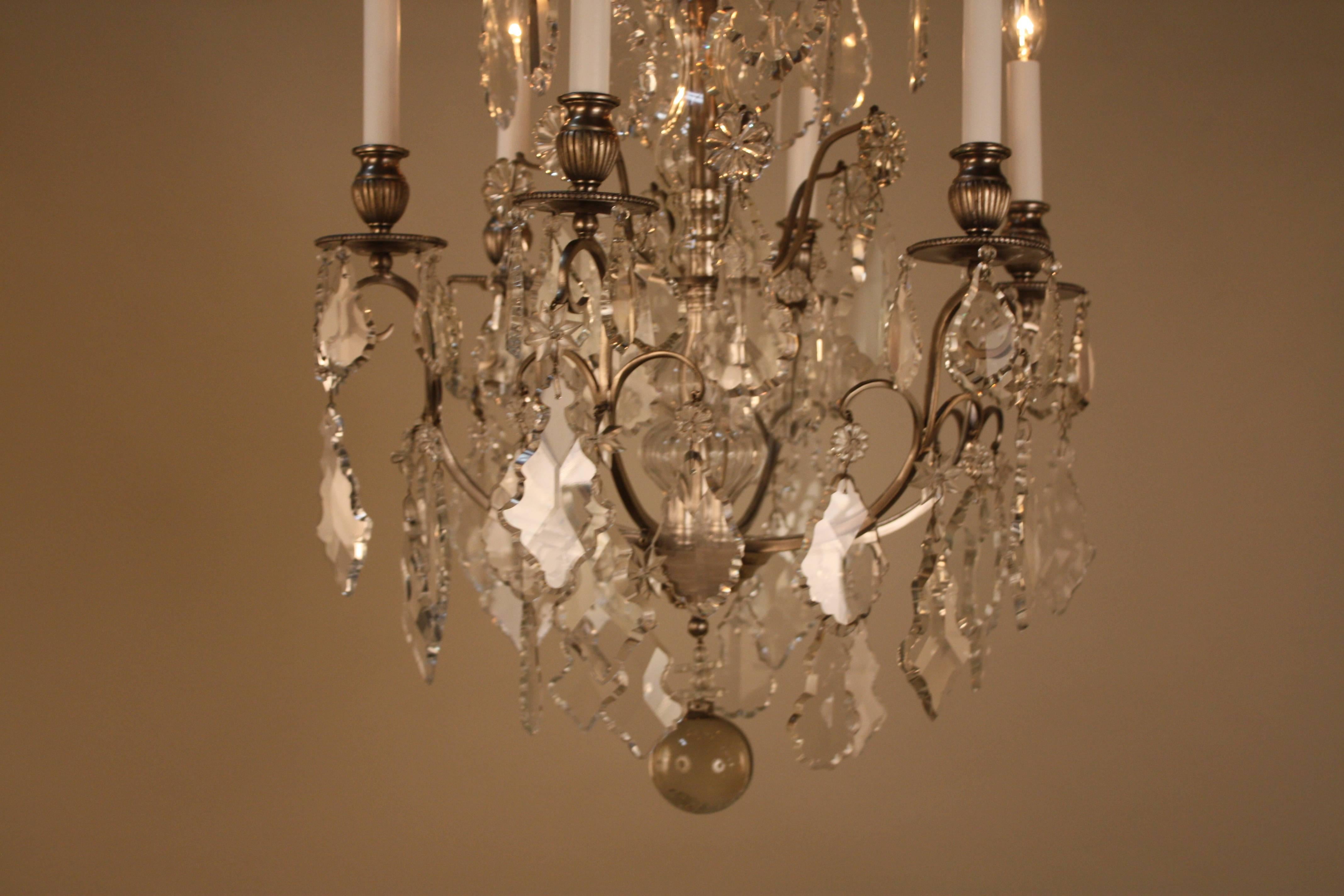 French 1920s Crystal and Silver Chandelier In Good Condition In Fairfax, VA