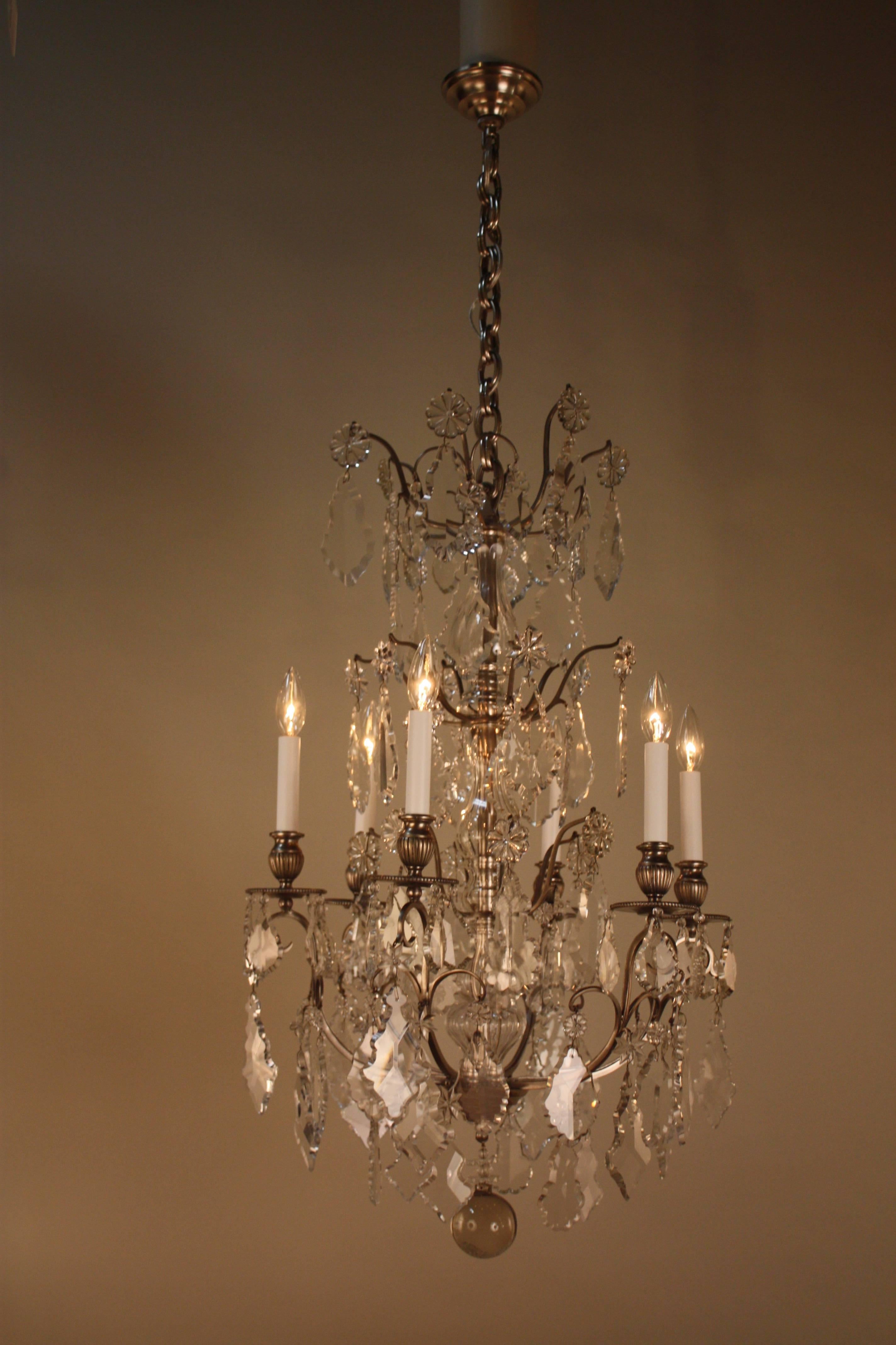 Early 20th Century French 1920s Crystal and Silver Chandelier