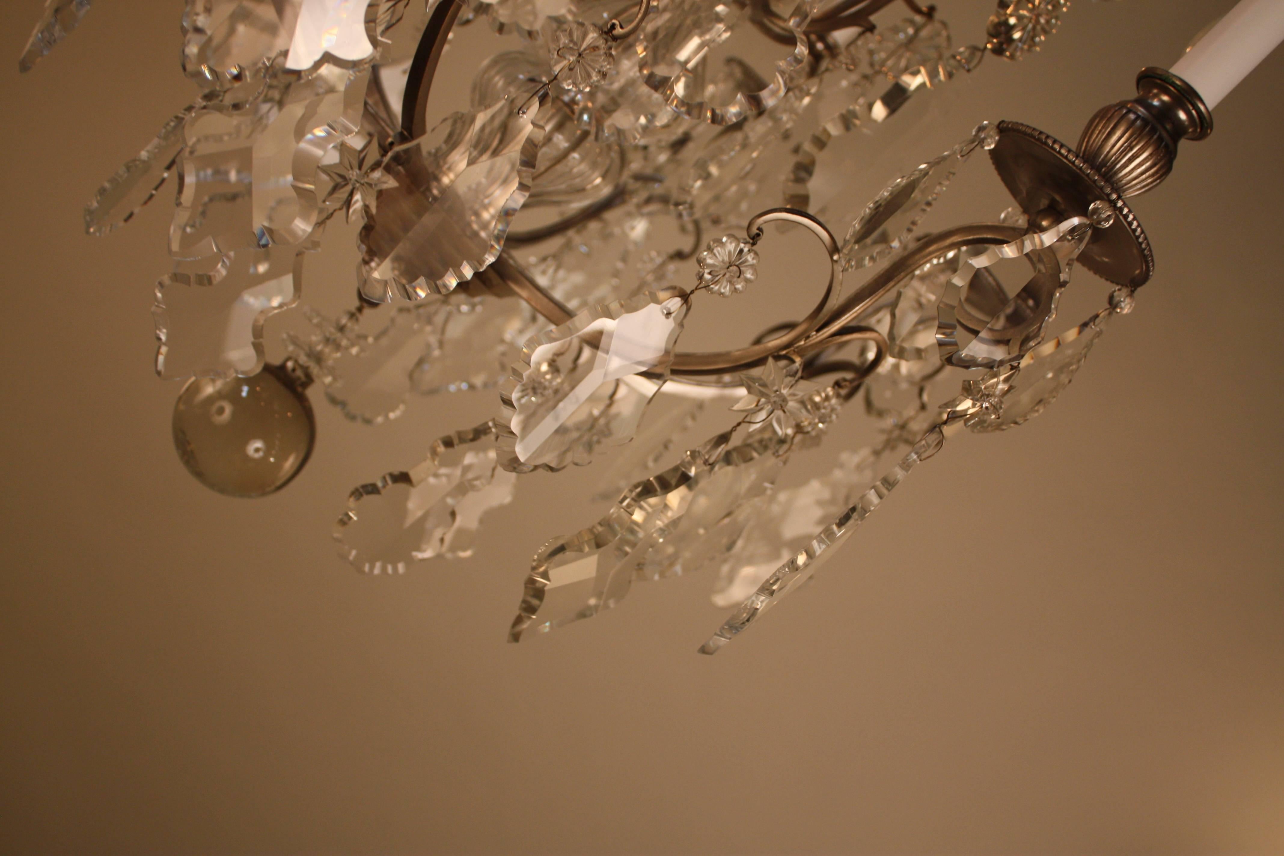 French 1920s Crystal and Silver Chandelier 1