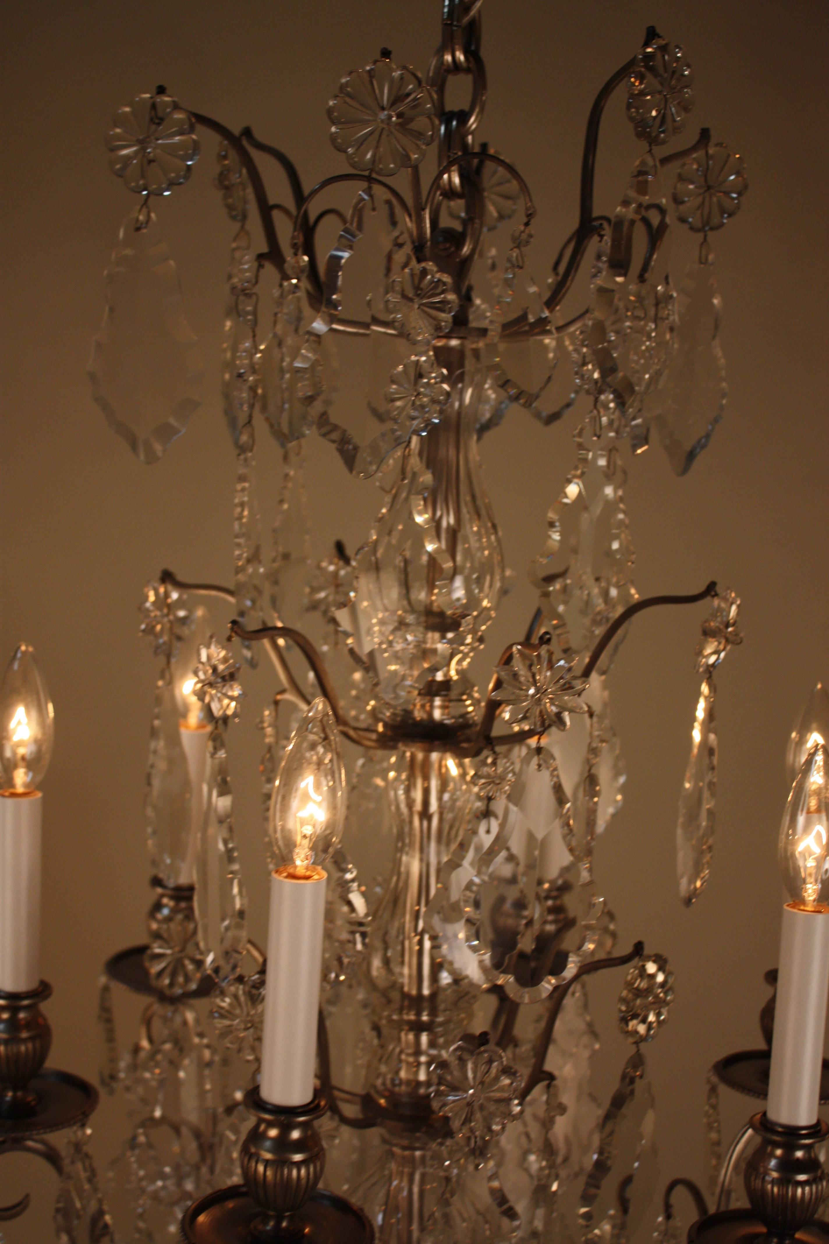 French 1920s Crystal and Silver Chandelier 3