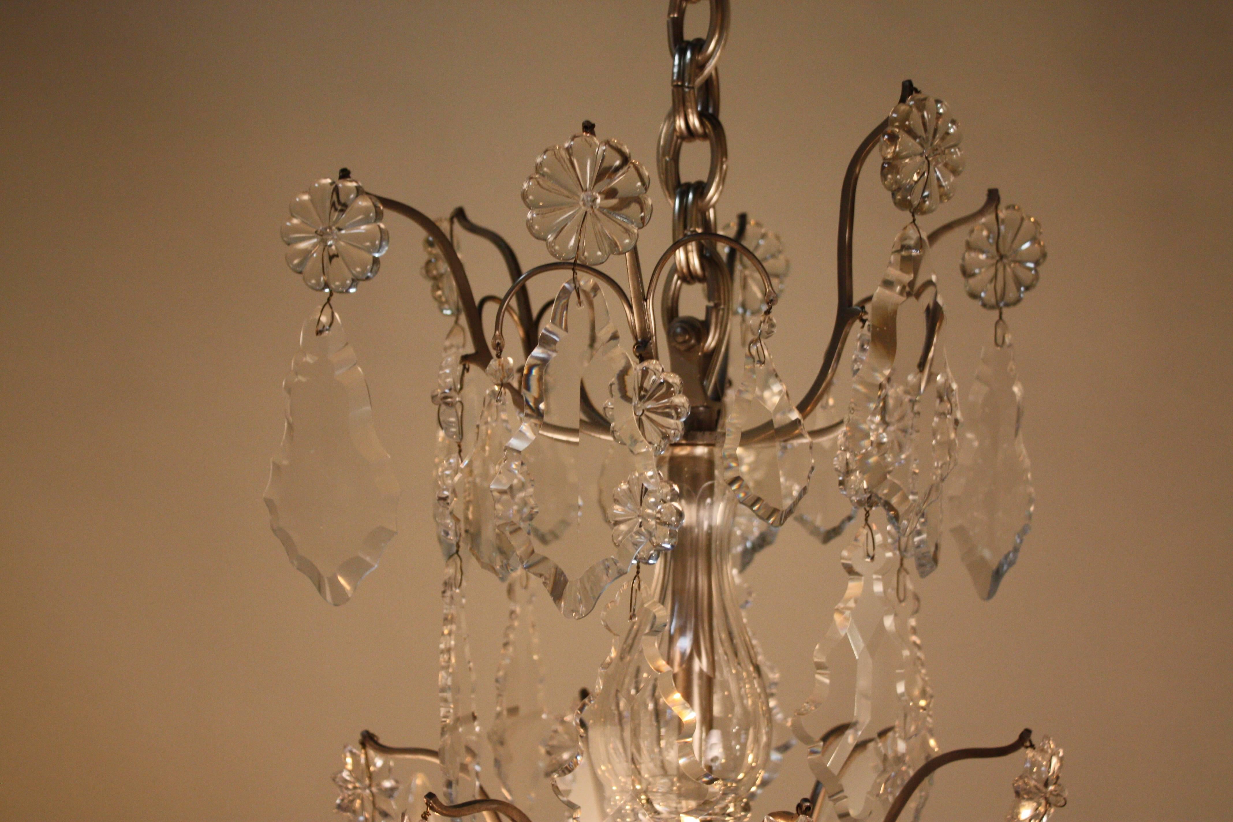 French 1920s Crystal and Silver Chandelier 4