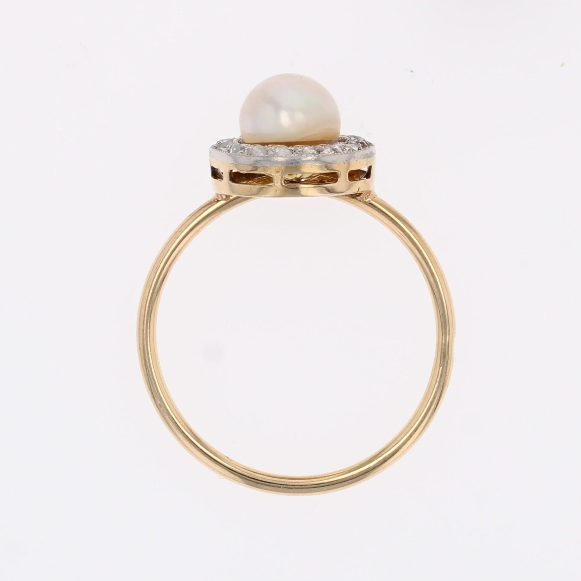 French 1920s Cultured Pearl Diamonds Yellow gold Round Ring For Sale 8