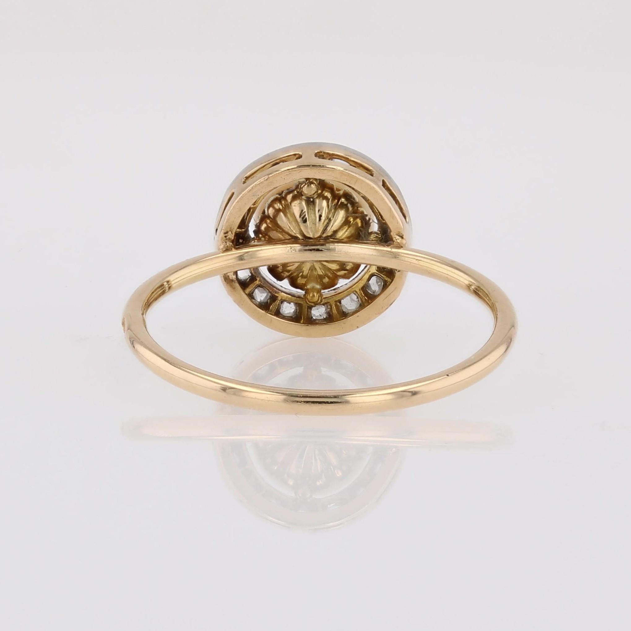 French 1920s Cultured Pearl Diamonds Yellow gold Round Ring For Sale 9