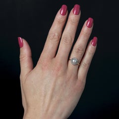 French 1920s Cultured Pearl Diamonds Yellow gold Round Ring