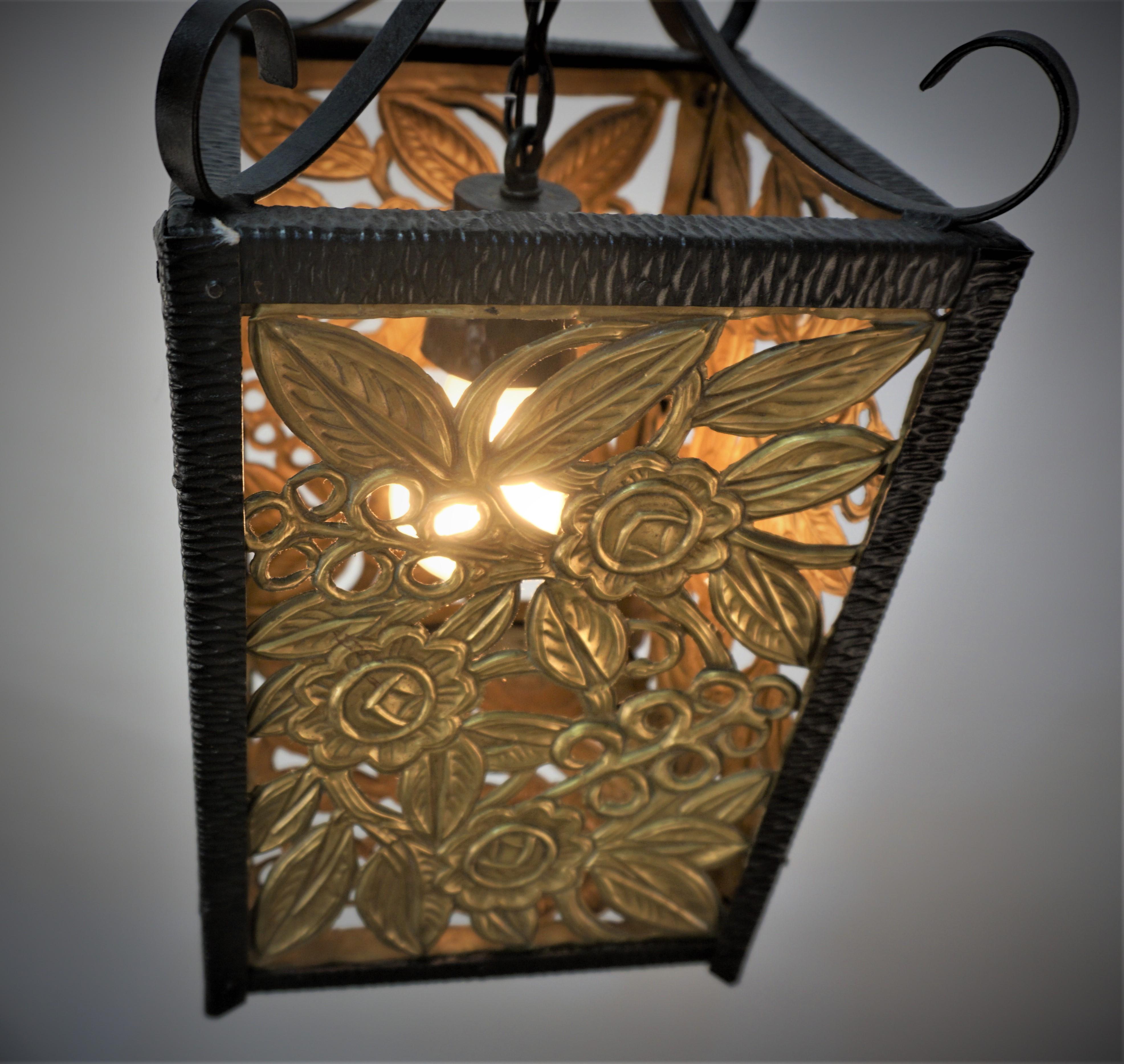Early 20th Century French 1920's Cut Out Brass Lantern
