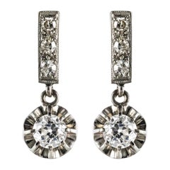French 1920s Diamond Platinum 18 Karat White Gold Dangle Earrings
