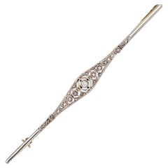 French 1920s Diamonds 18 Karat Yellow Gold Platinum Bar Brooch