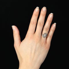 French 1920s Diamonds 18 Karat Yellow Gold Platinum Swirl Ring