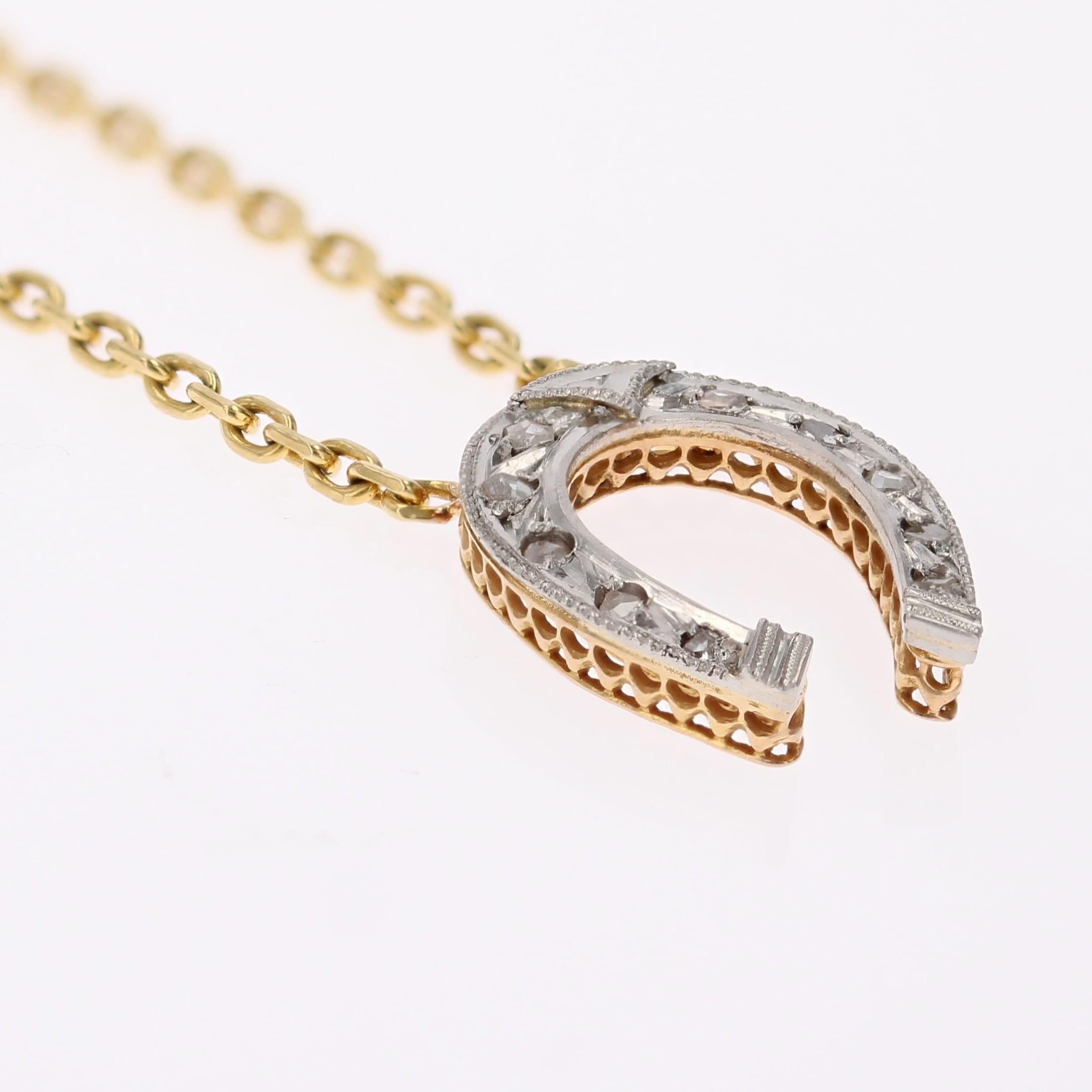 Französische Hufeisenkette aus 18 Karat Gelbgold mit Diamanten, 1920er Jahre im Angebot 5