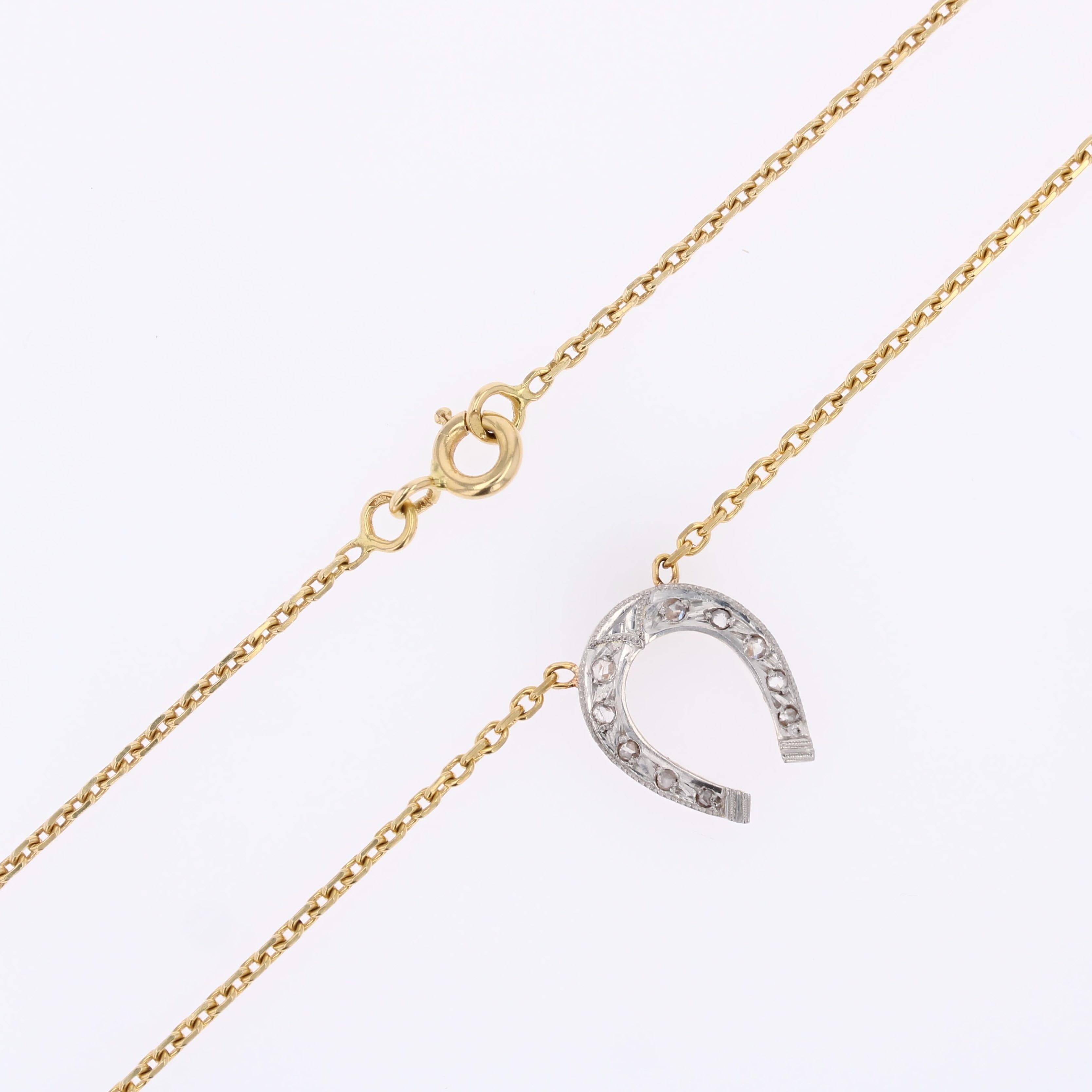 Französische Hufeisenkette aus 18 Karat Gelbgold mit Diamanten, 1920er Jahre im Angebot 6