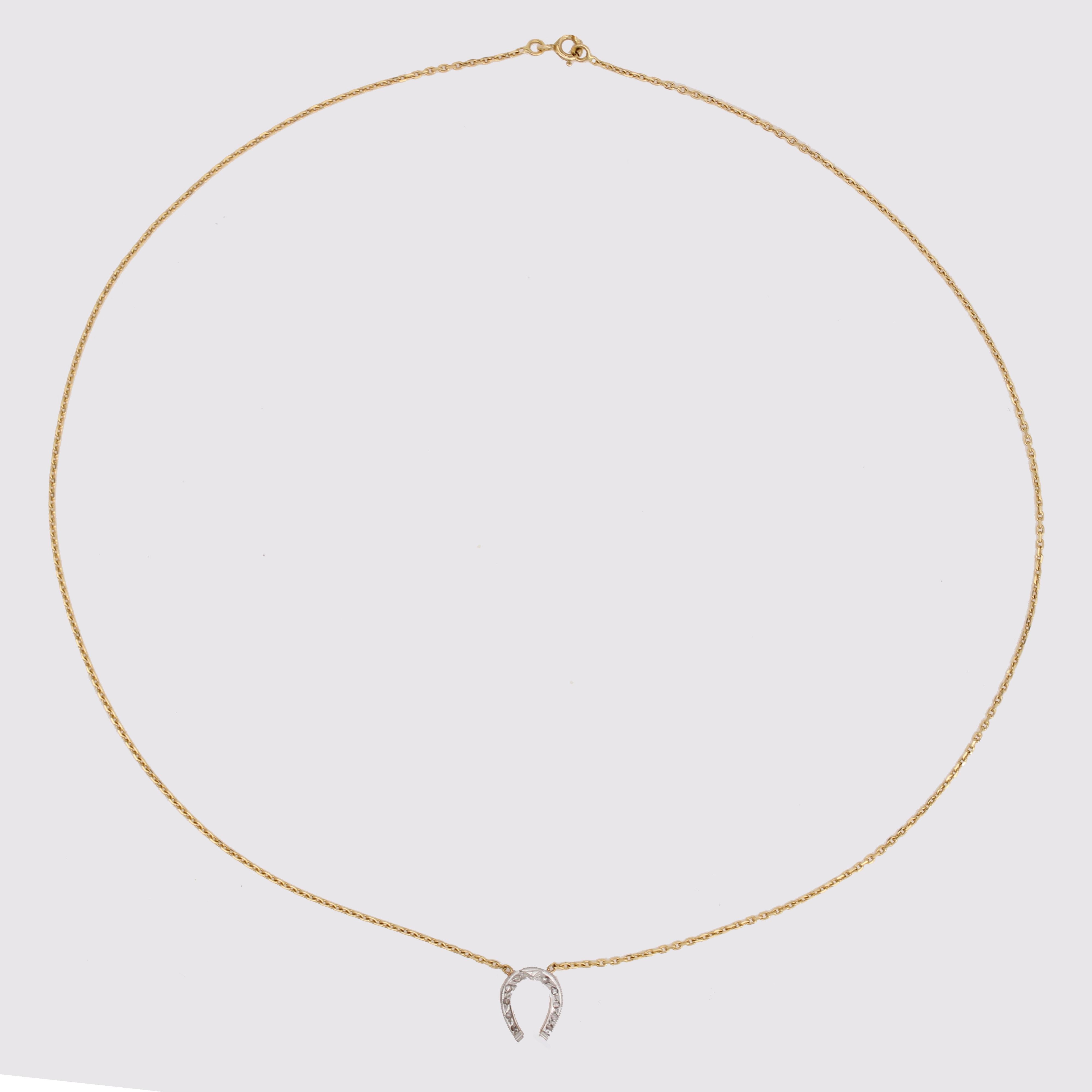 Französische Hufeisenkette aus 18 Karat Gelbgold mit Diamanten, 1920er Jahre (Belle Époque) im Angebot