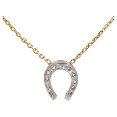 Antique French 1920s Diamonds Horseshoe 18 Karat Yellow Gold Chain