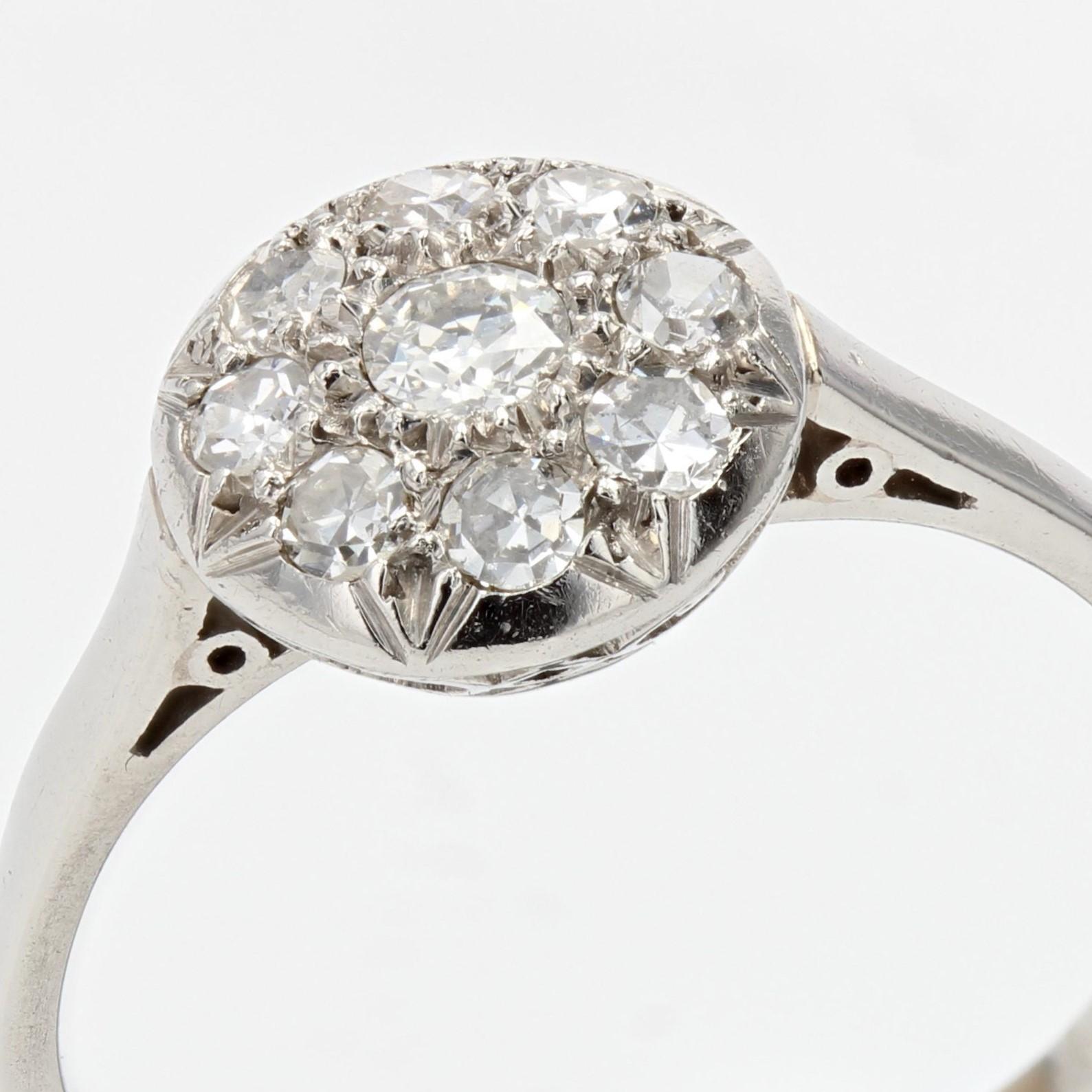 French 1920s Diamonds Platinum Round Shape Engagement Ring For Sale 3