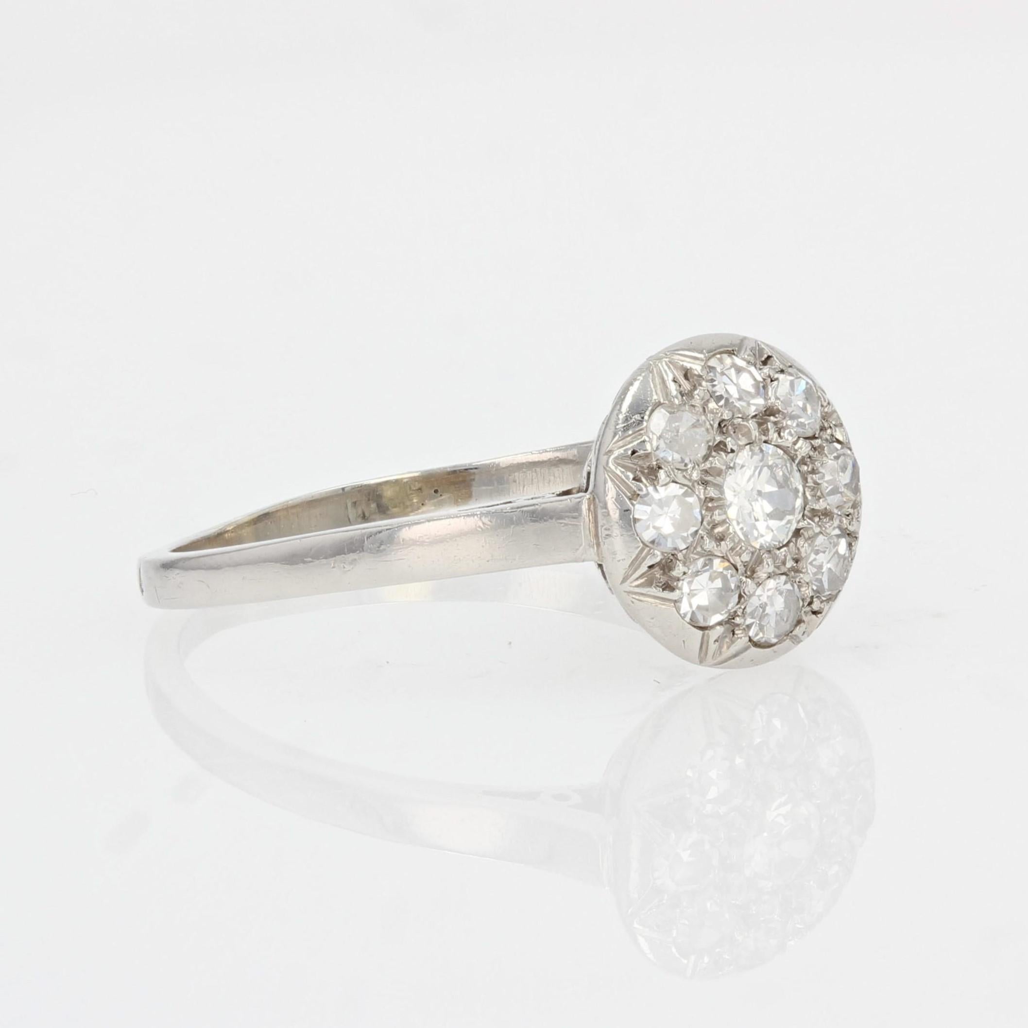 French 1920s Diamonds Platinum Round Shape Engagement Ring For Sale 4
