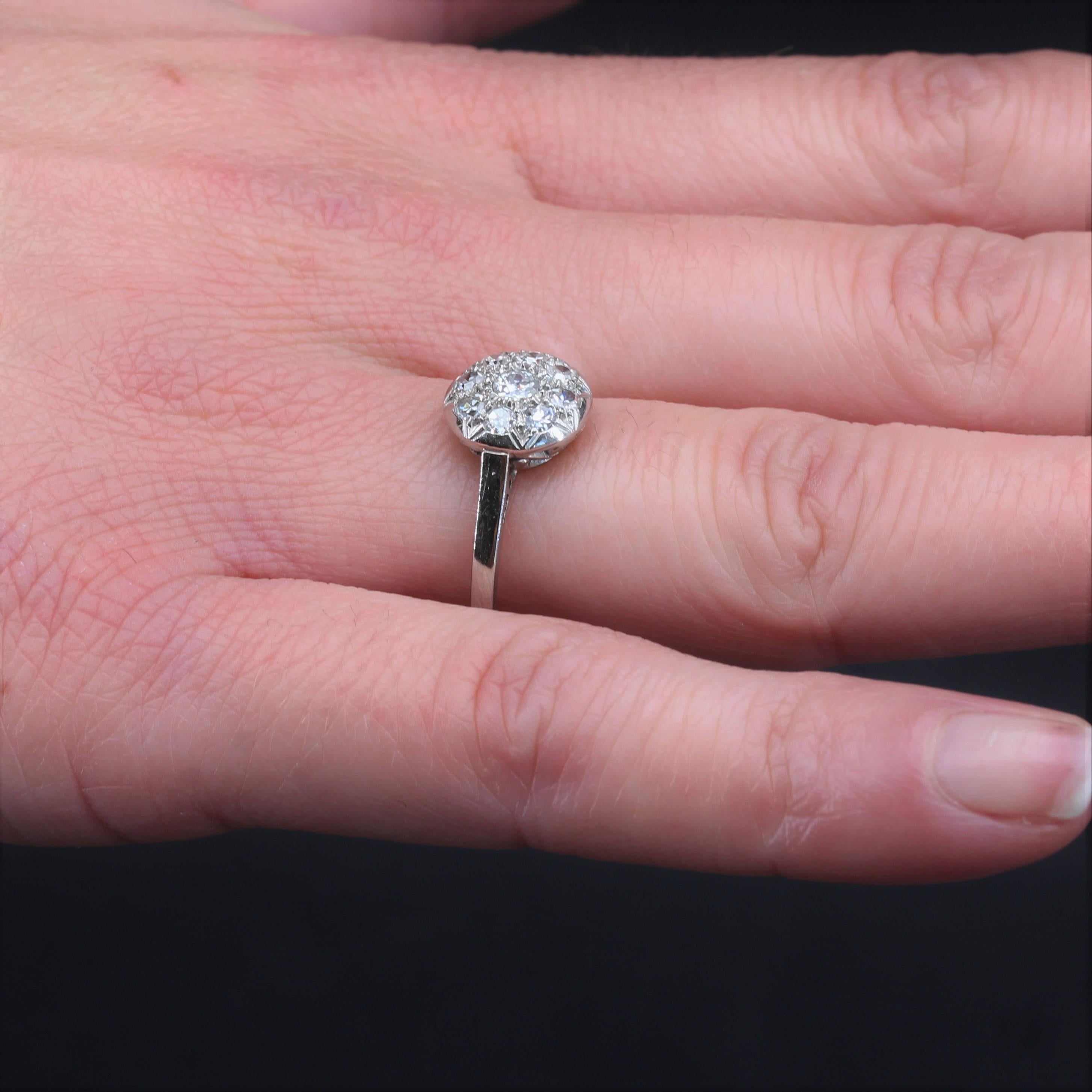 French 1920s Diamonds Platinum Round Shape Engagement Ring For Sale 5