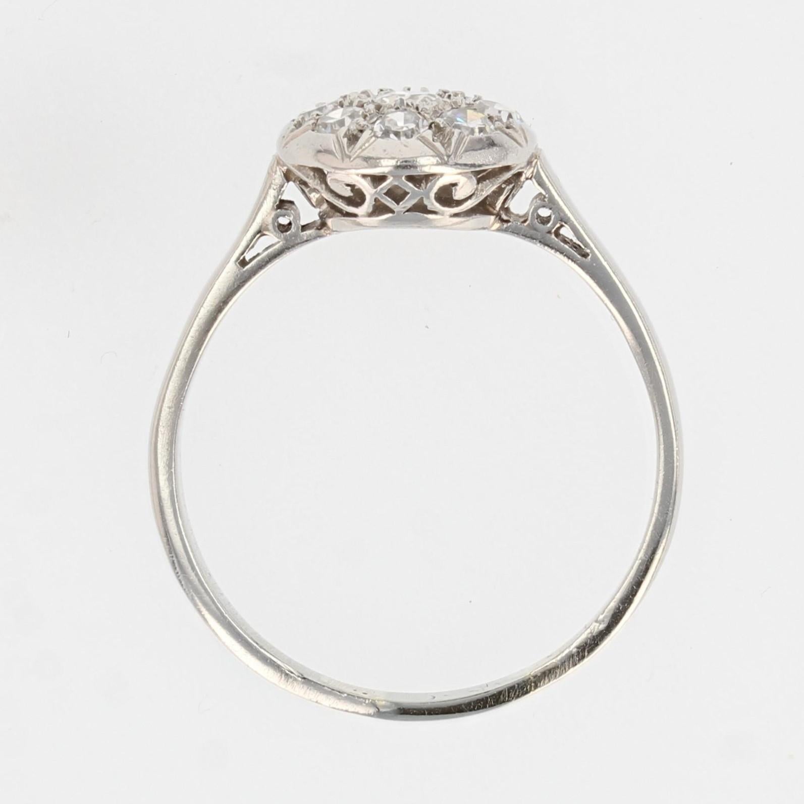 French 1920s Diamonds Platinum Round Shape Engagement Ring For Sale 8
