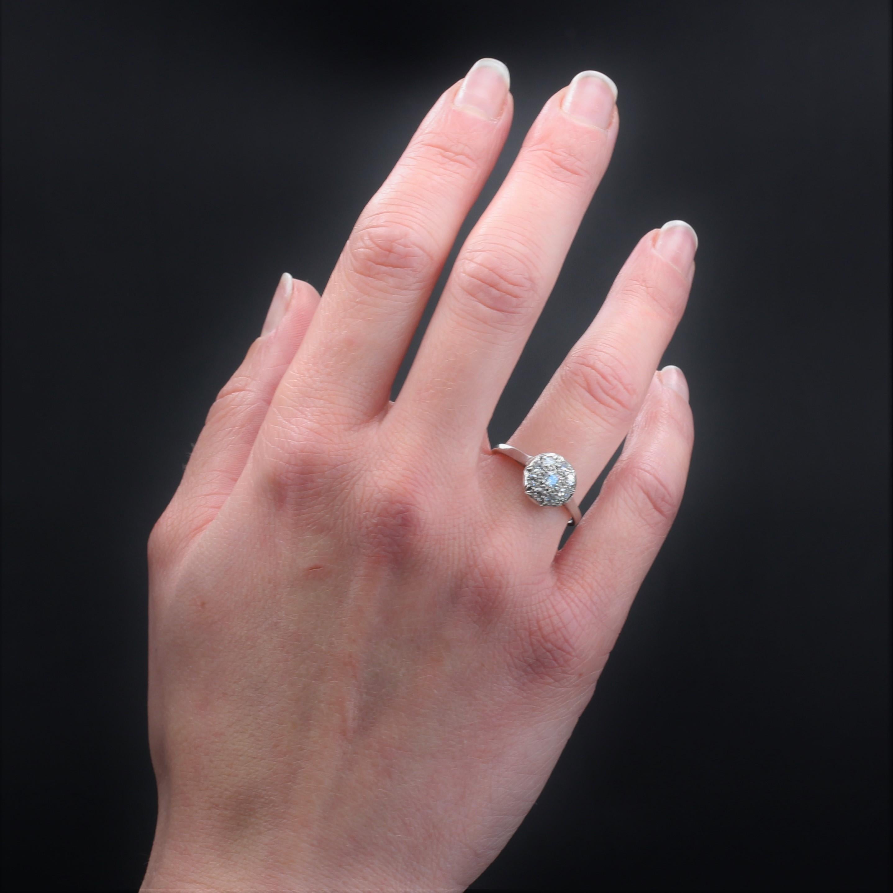 Art Deco French 1920s Diamonds Platinum Round Shape Engagement Ring For Sale