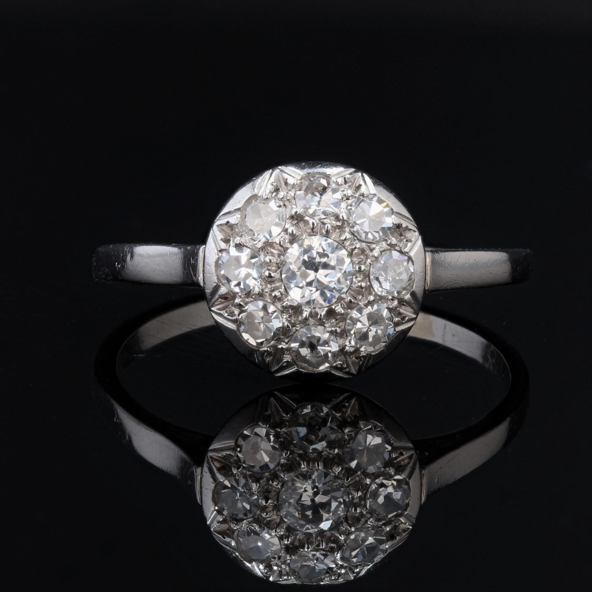 Brilliant Cut French 1920s Diamonds Platinum Round Shape Engagement Ring For Sale