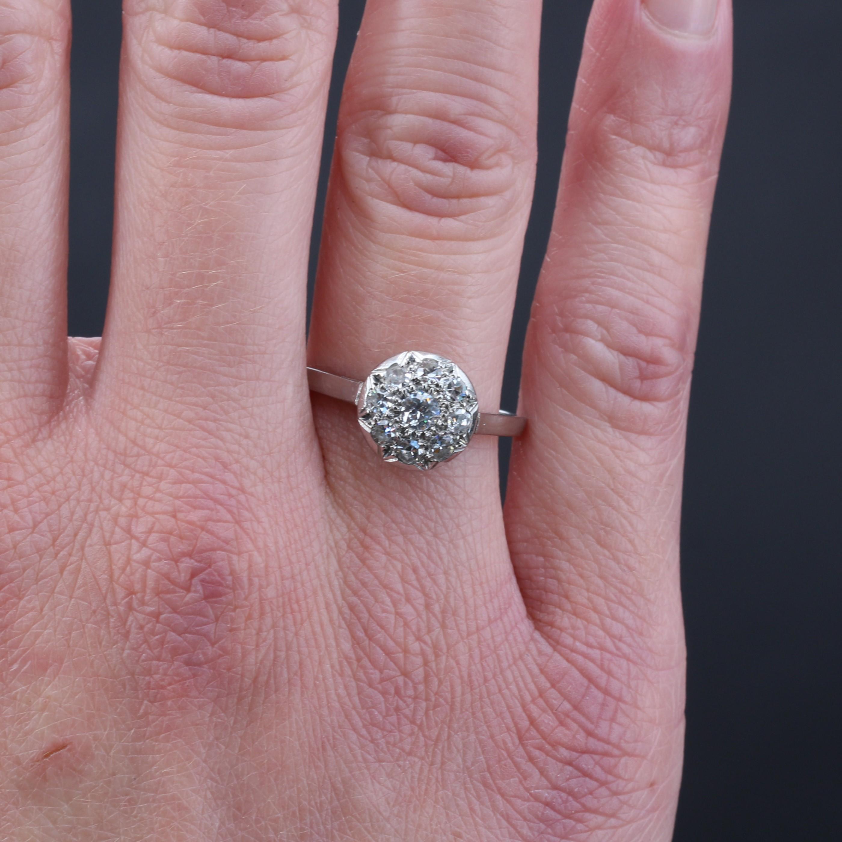 Women's French 1920s Diamonds Platinum Round Shape Engagement Ring For Sale