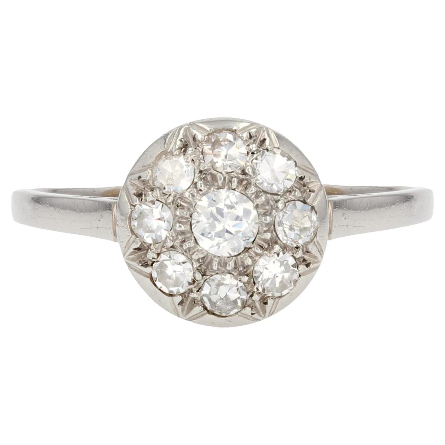 French 1920s Diamonds Platinum Round Shape Engagement Ring