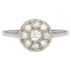 French 1920s Diamonds Platinum Round Shape Engagement Ring