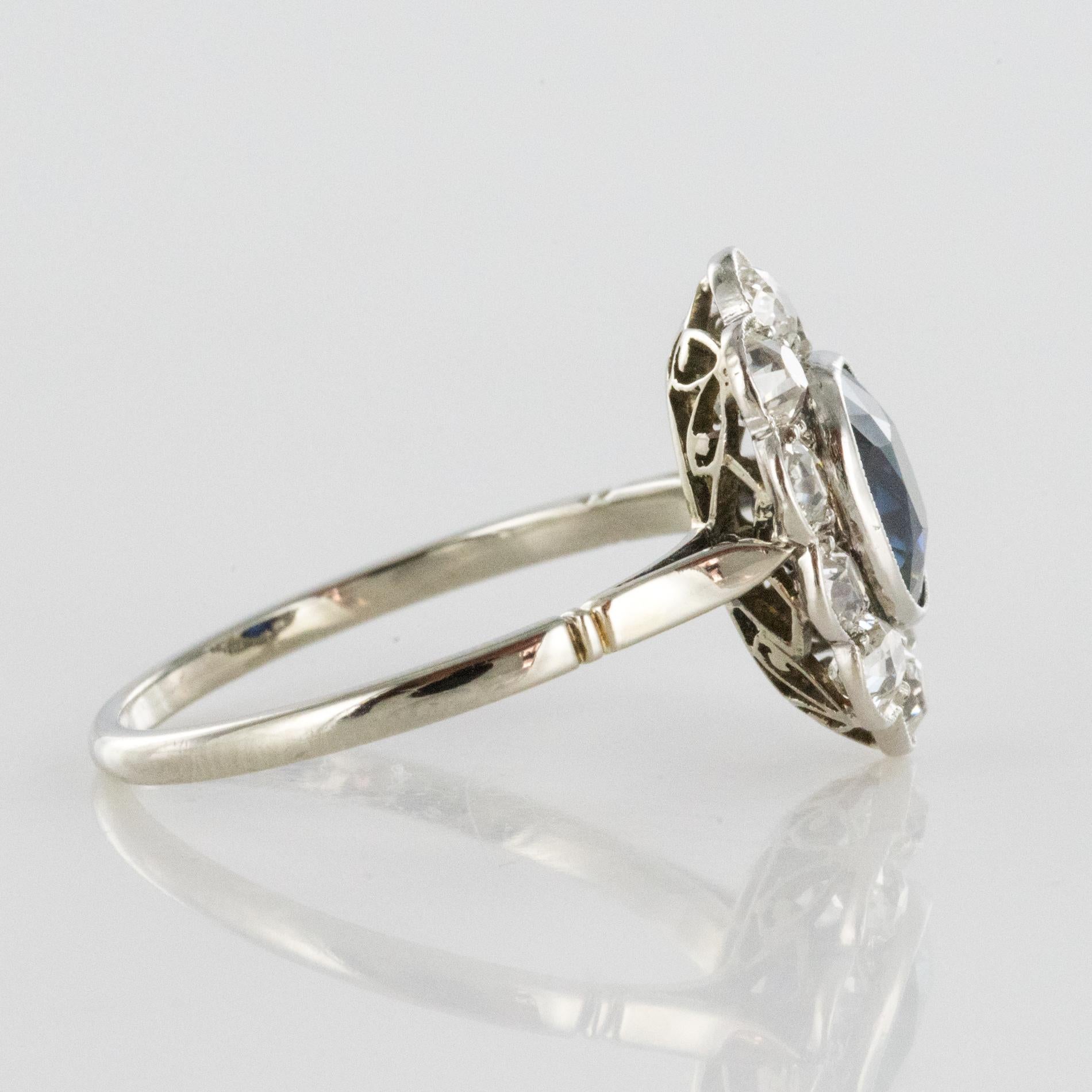 French 1920s Diamonds Sapphire Platinum Art Deco Daisy Ring 4