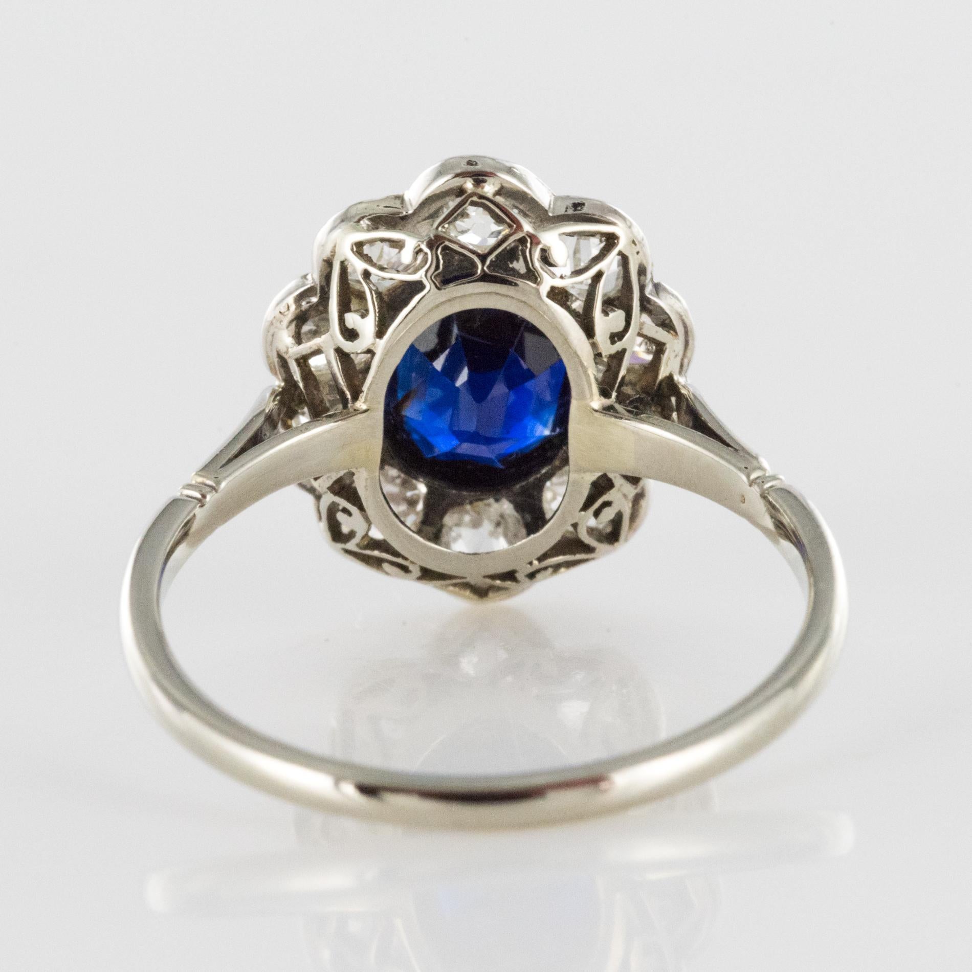 French 1920s Diamonds Sapphire Platinum Art Deco Daisy Ring 5